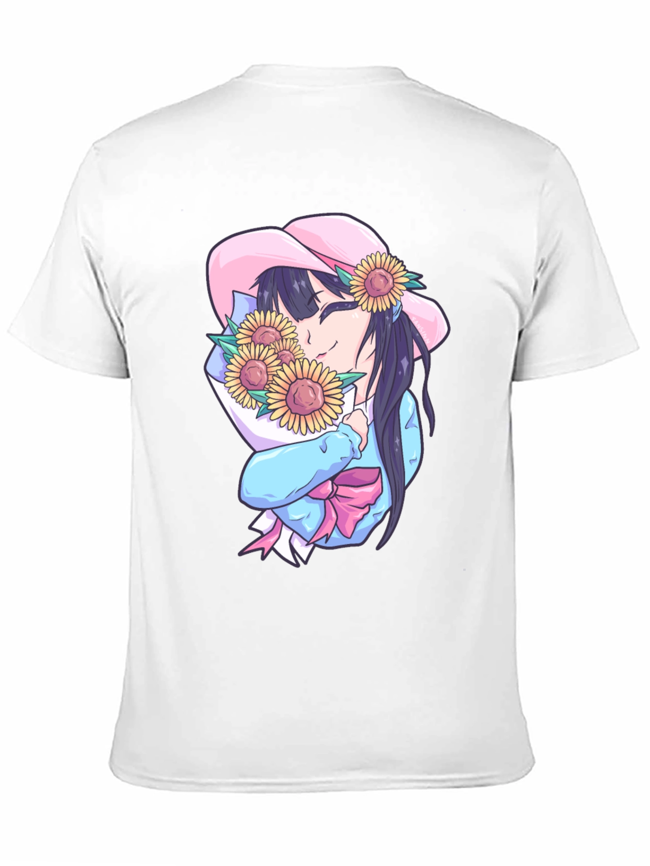 Anime Girl with Sunflowers Graphic Tee