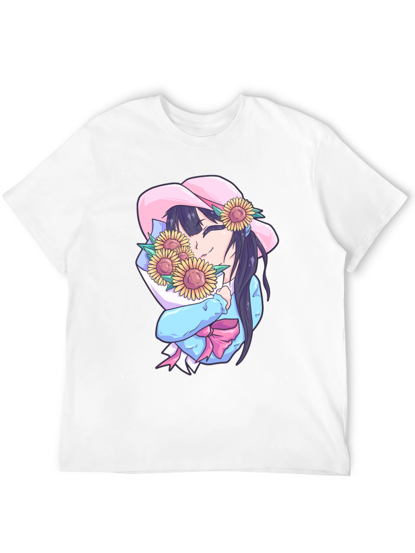 Anime Girl with Sunflowers Graphic Tee