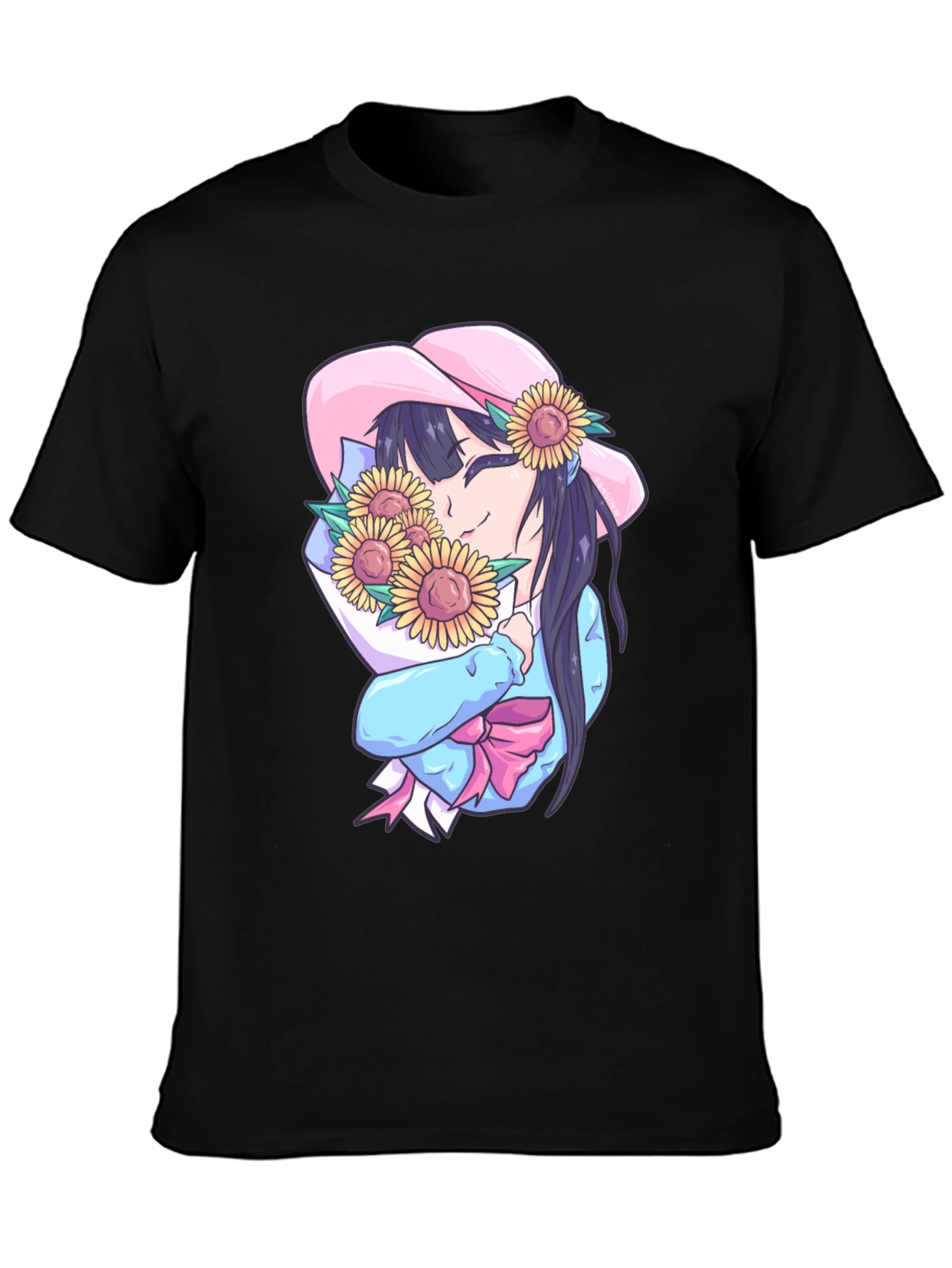 Anime Girl with Sunflowers Graphic Tee