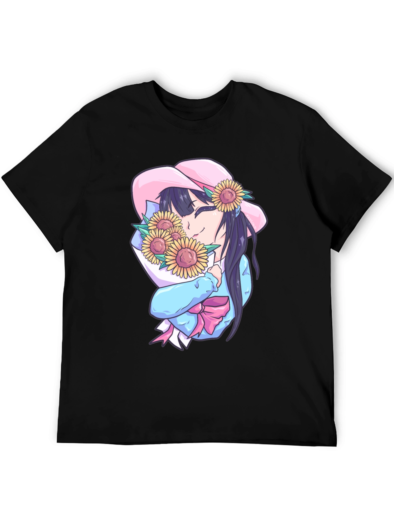 Anime Girl with Sunflowers Graphic Tee