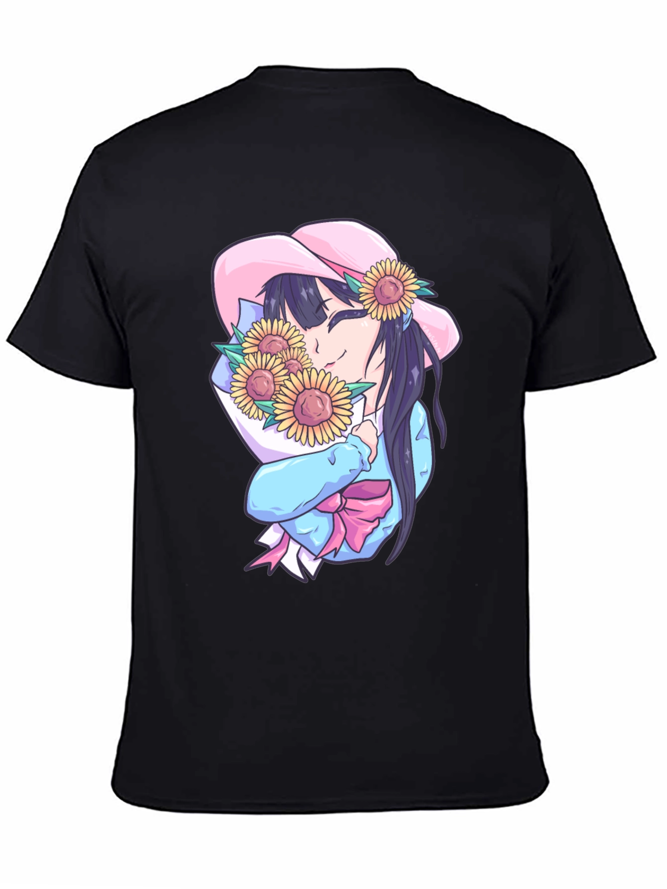 Anime Girl with Sunflowers Graphic Tee