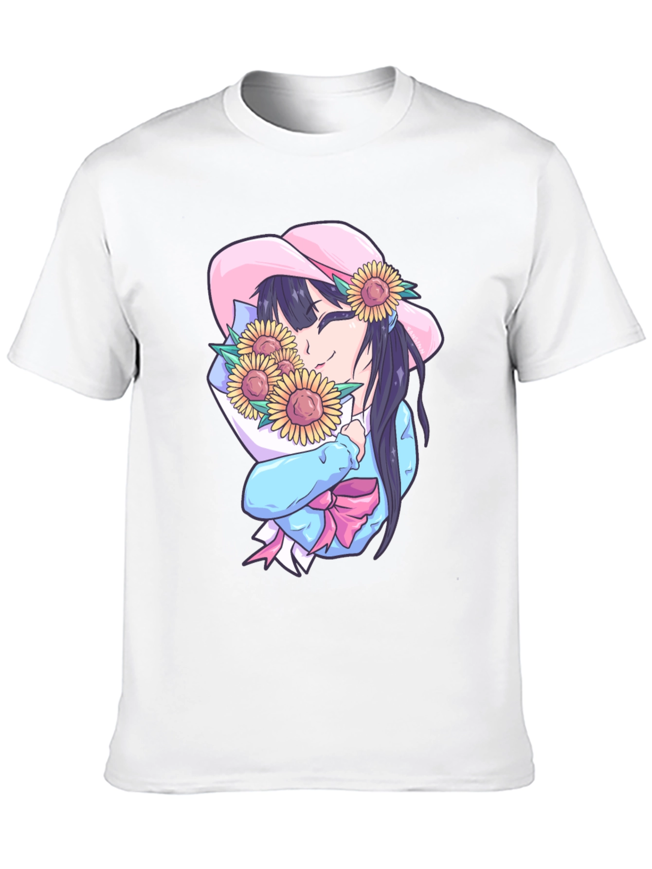 Anime Girl with Sunflowers Graphic Tee