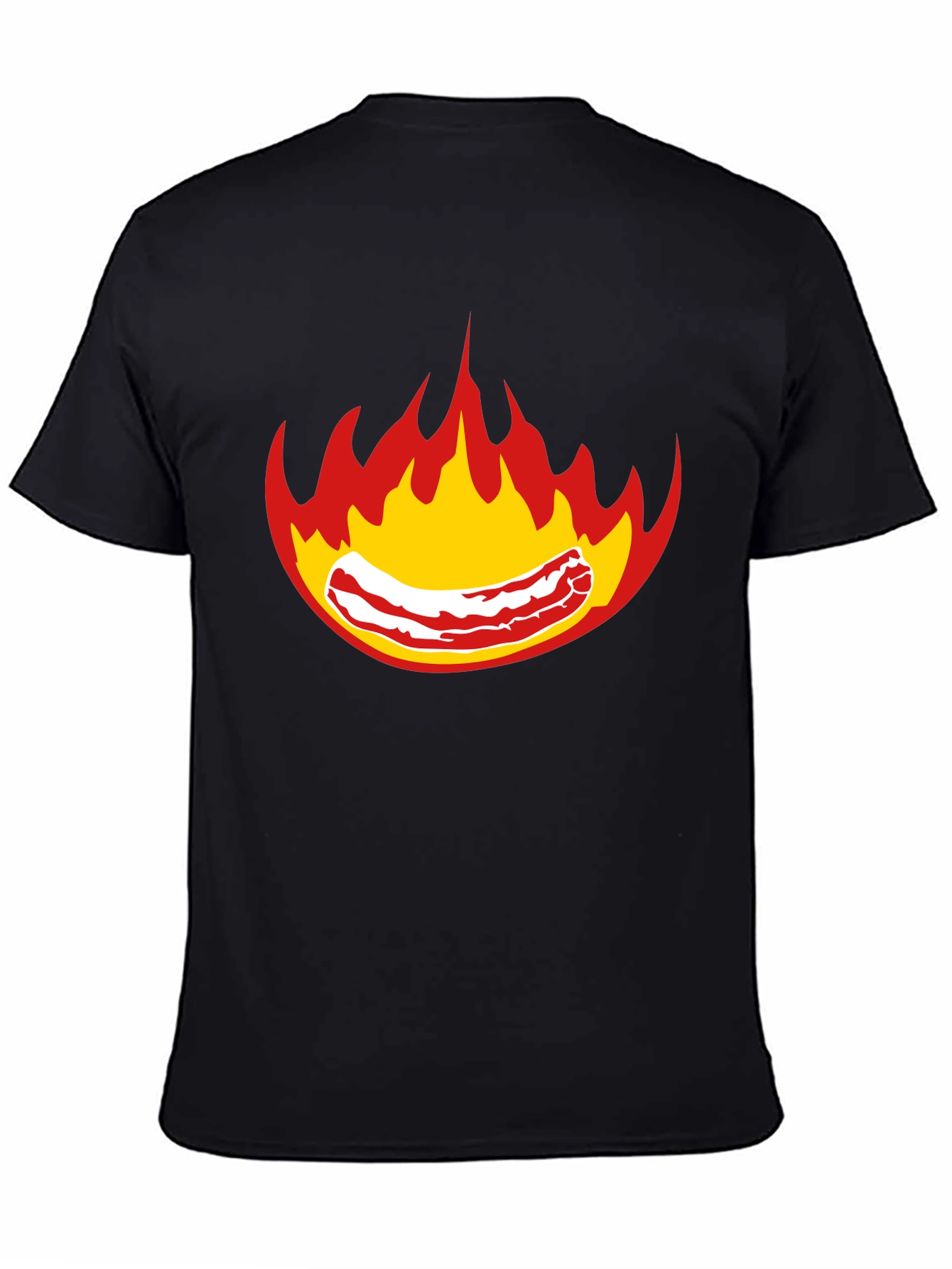 Flaming Bacon Graphic T-Shirt - Bold Black Tee