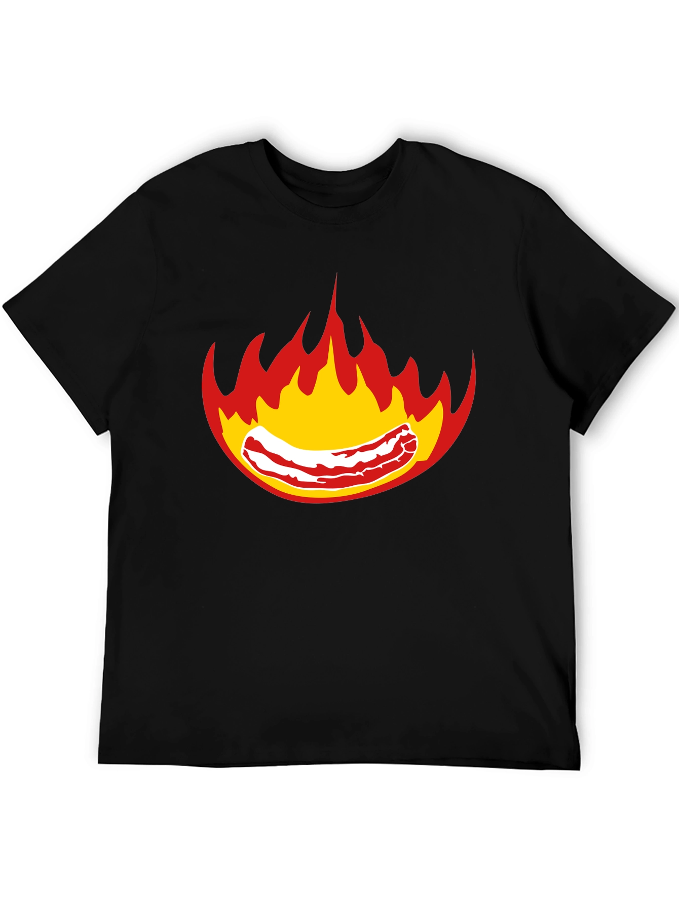 Flaming Bacon Graphic T-Shirt - Bold Black Tee