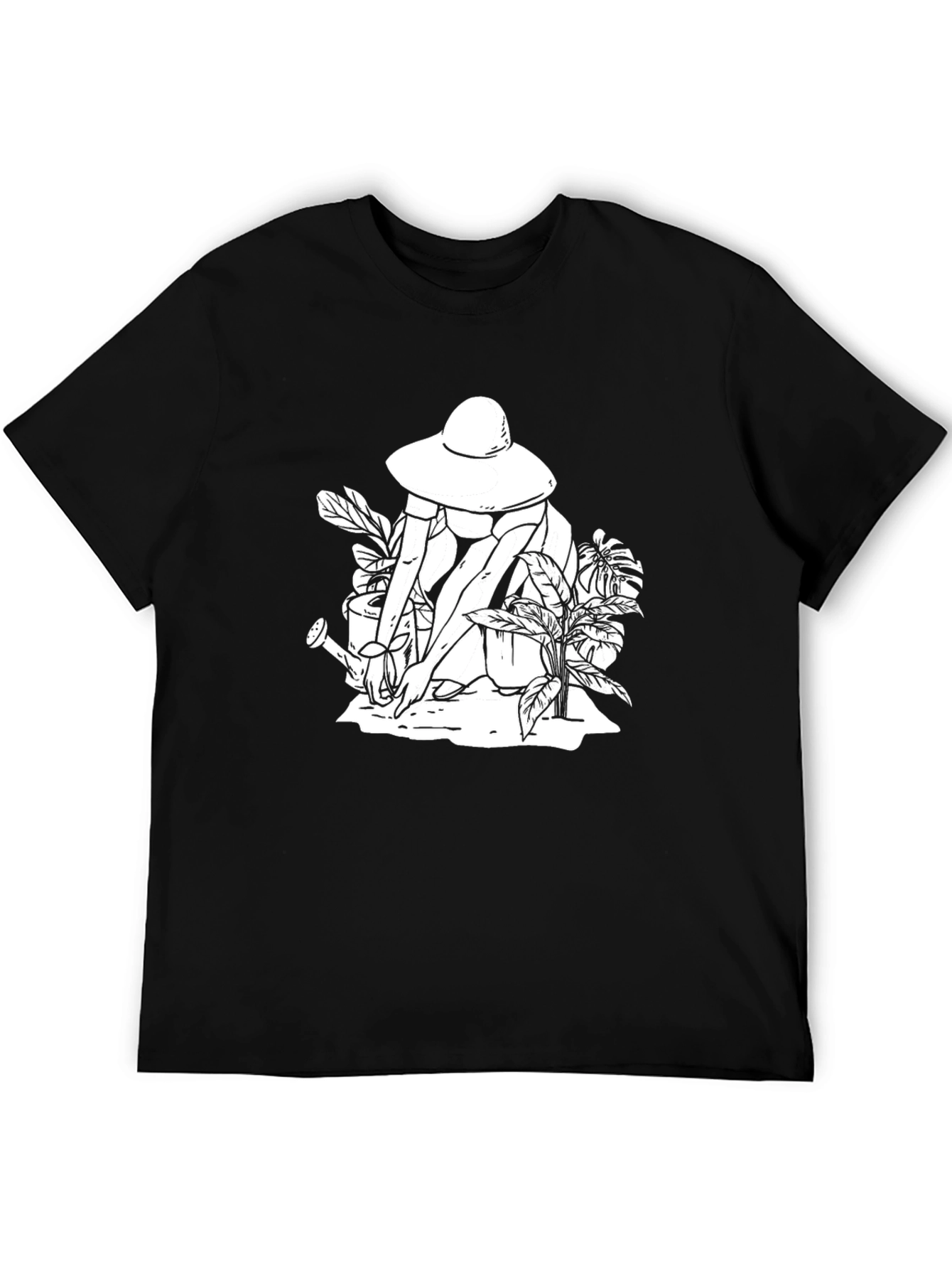 Black Graphic Tee: Gardening Woman