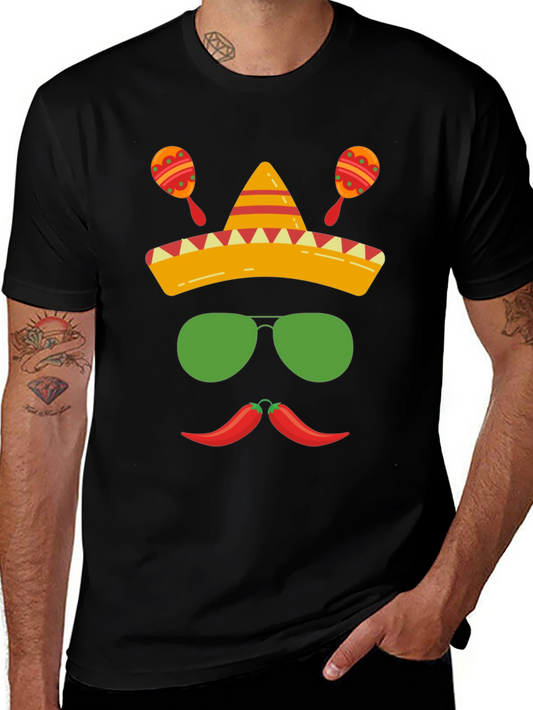 Cinco de Mayo T-Shirt - Sombrero Maracas Mustache Graphic Tee