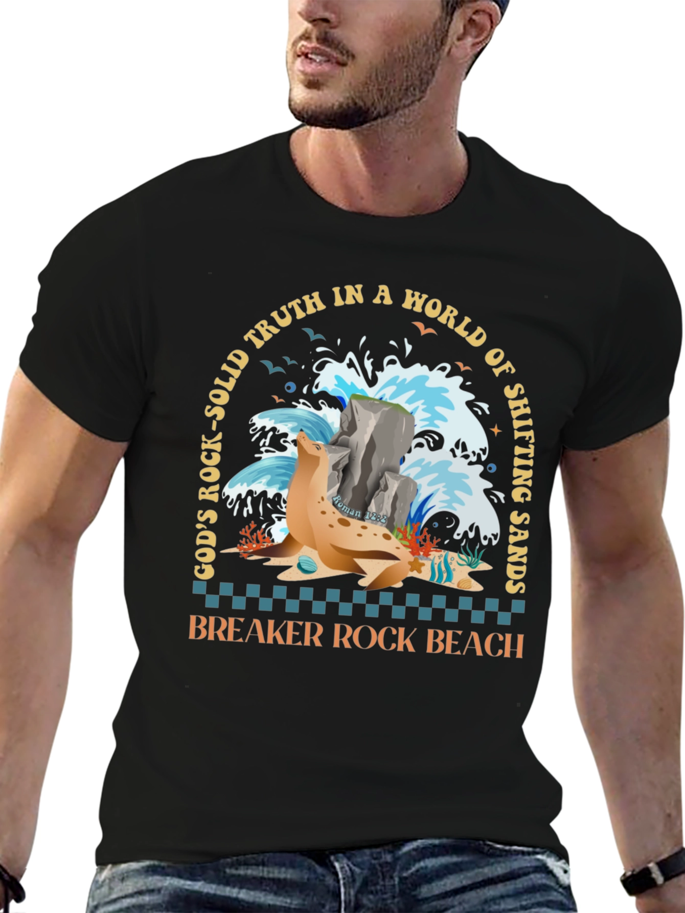Breaker Rock Beach T-Shirt: Gods Truth in Shifting Sands