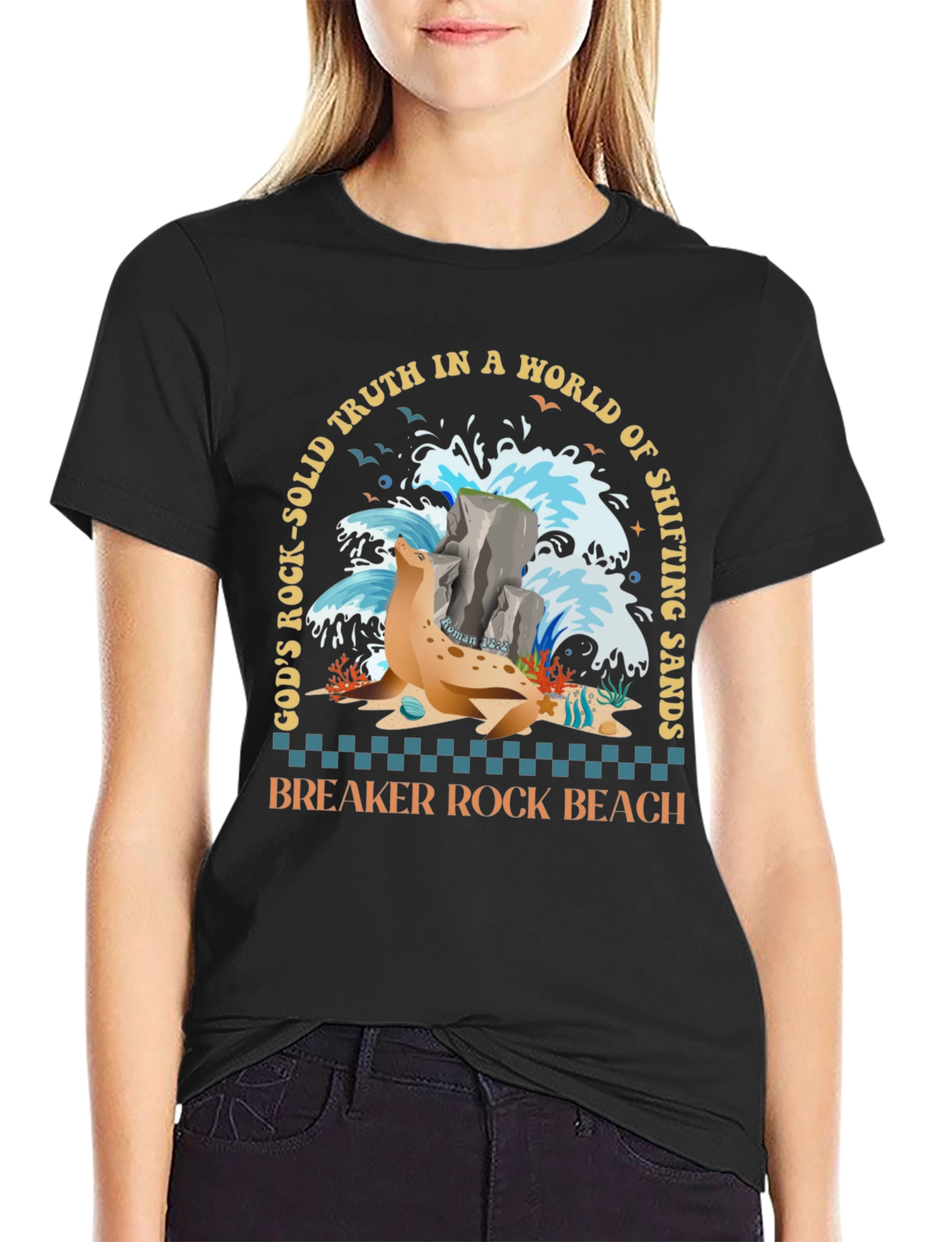 Breaker Rock Beach T-Shirt: Gods Truth in Shifting Sands