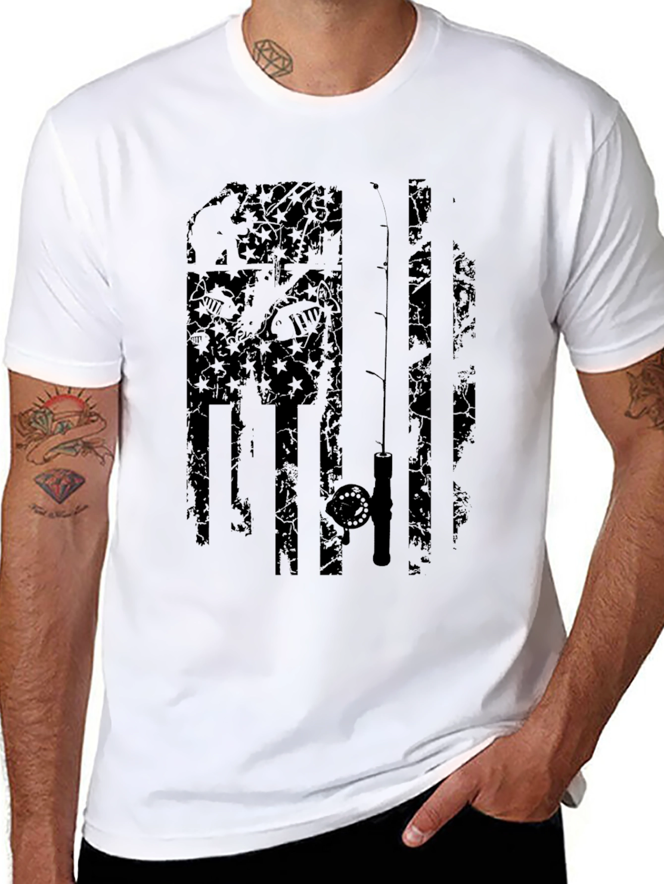 Fishing Flag Graphic Tee - Black