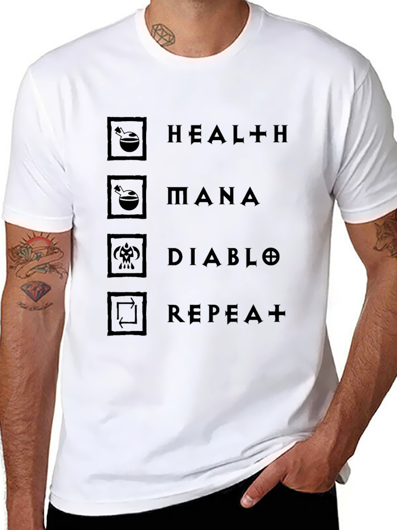 Diablo Inspired Graphic T-Shirt - Health Mana Repeat