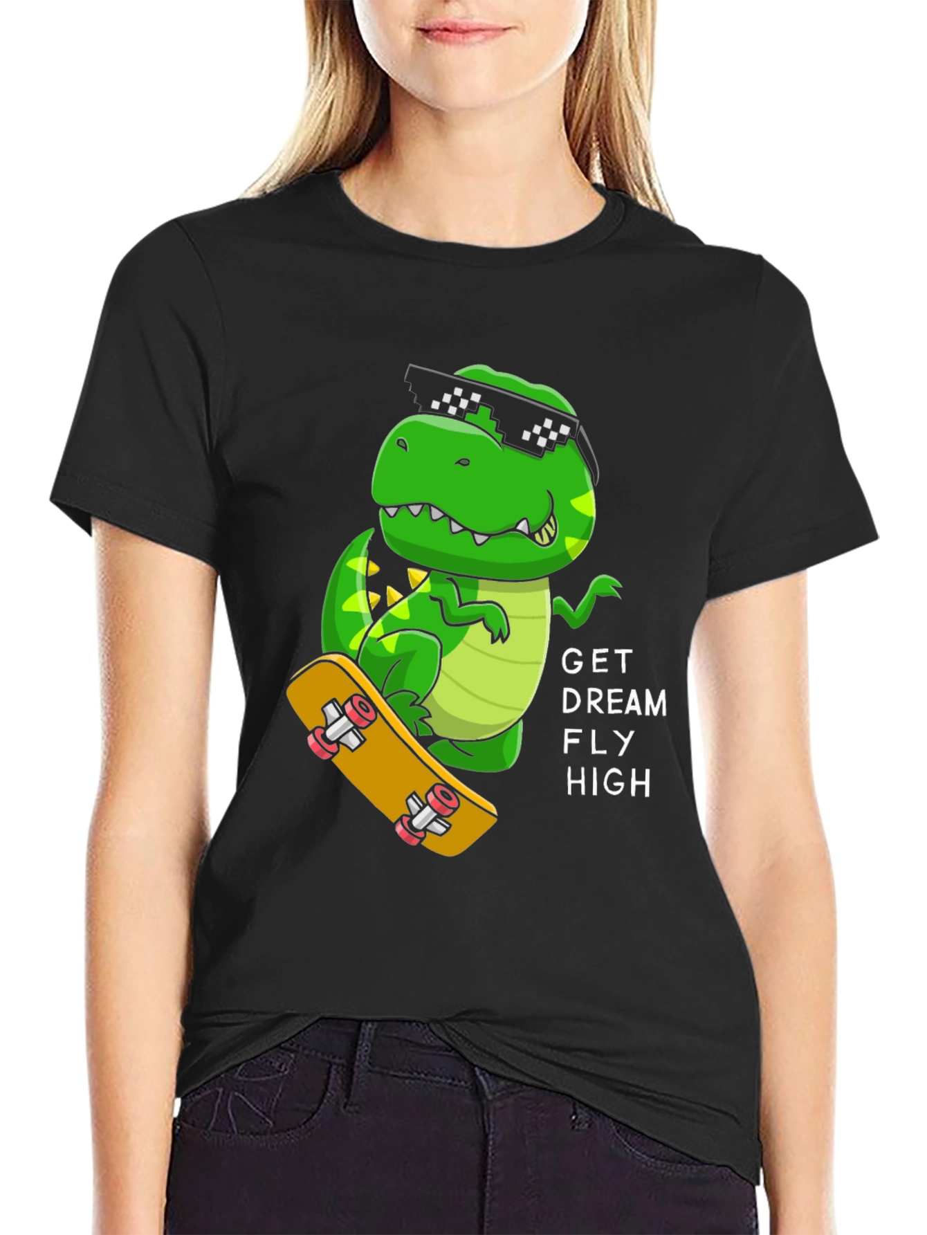 Cool Dino Skateboard T-Shirt - Get Dream Fly High!