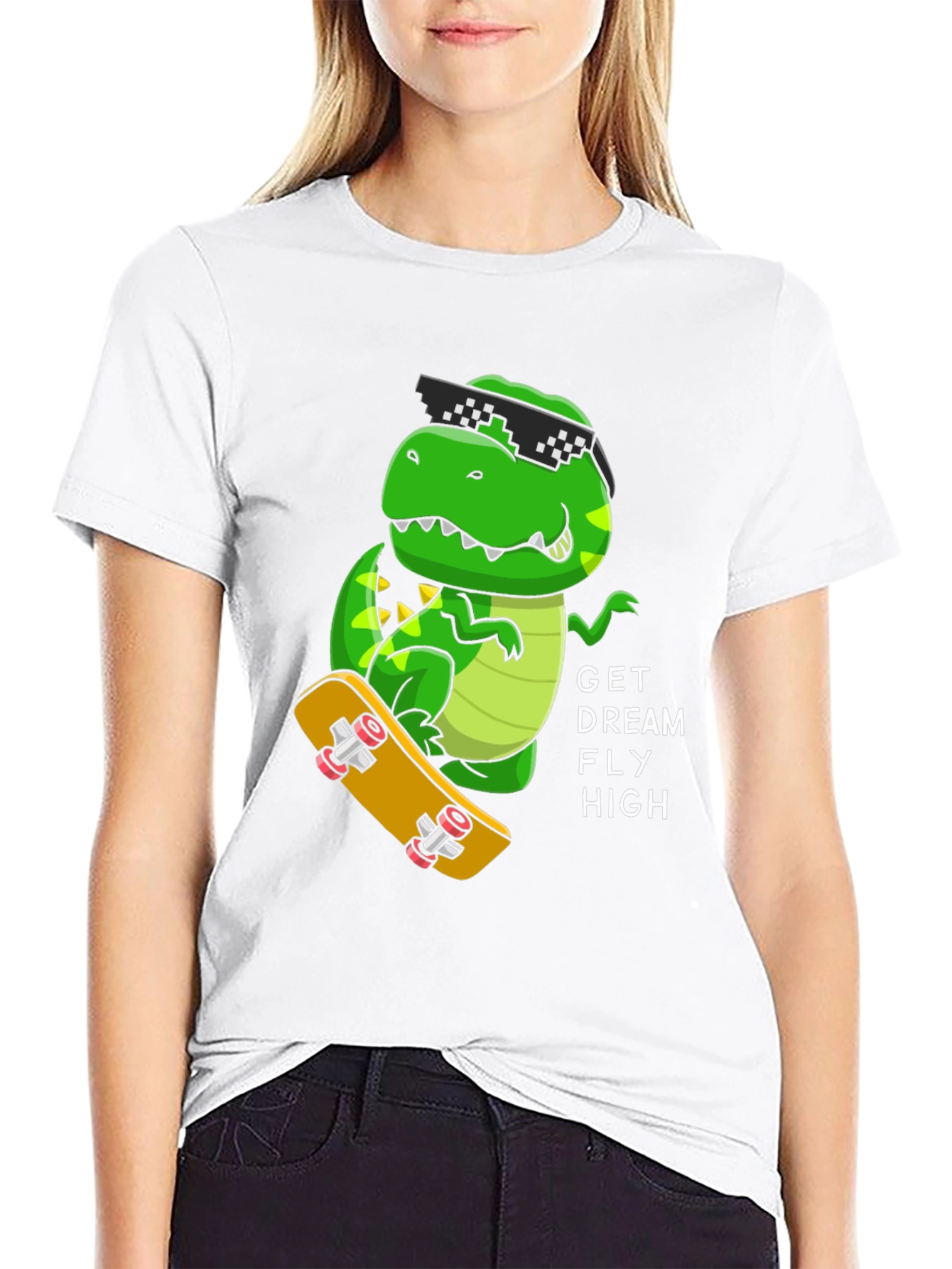 Cool Dino Skateboard T-Shirt - Get Dream Fly High!
