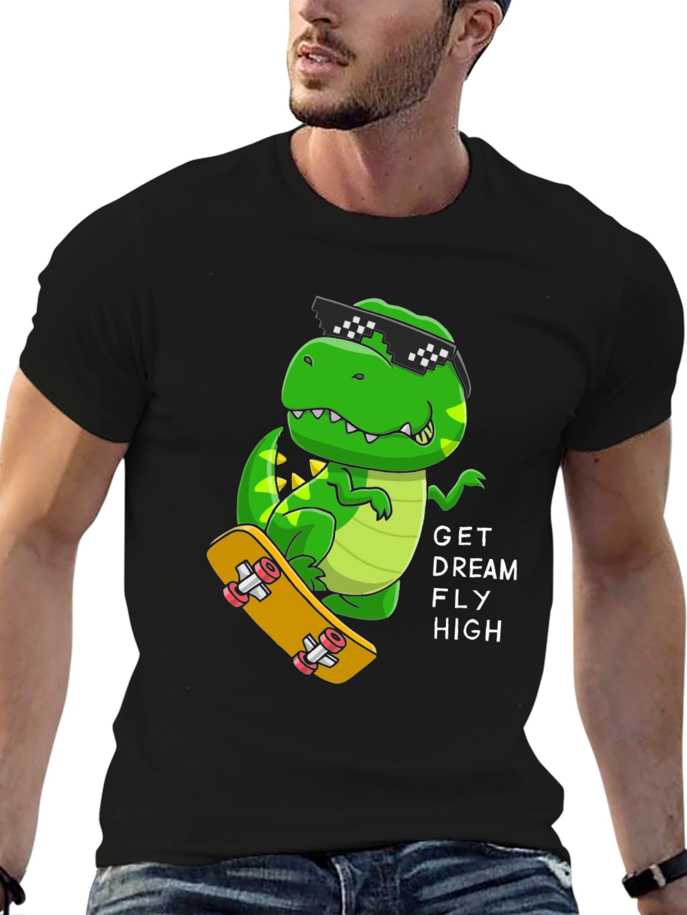 Cool Dino Skateboard T-Shirt - Get Dream Fly High!