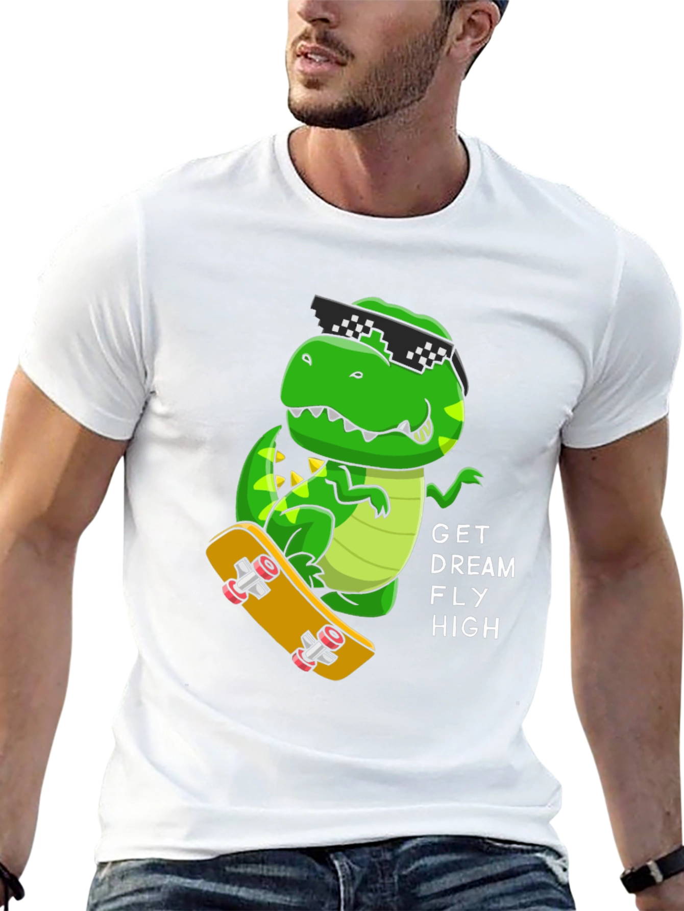 Cool Dino Skateboard T-Shirt - Get Dream Fly High!