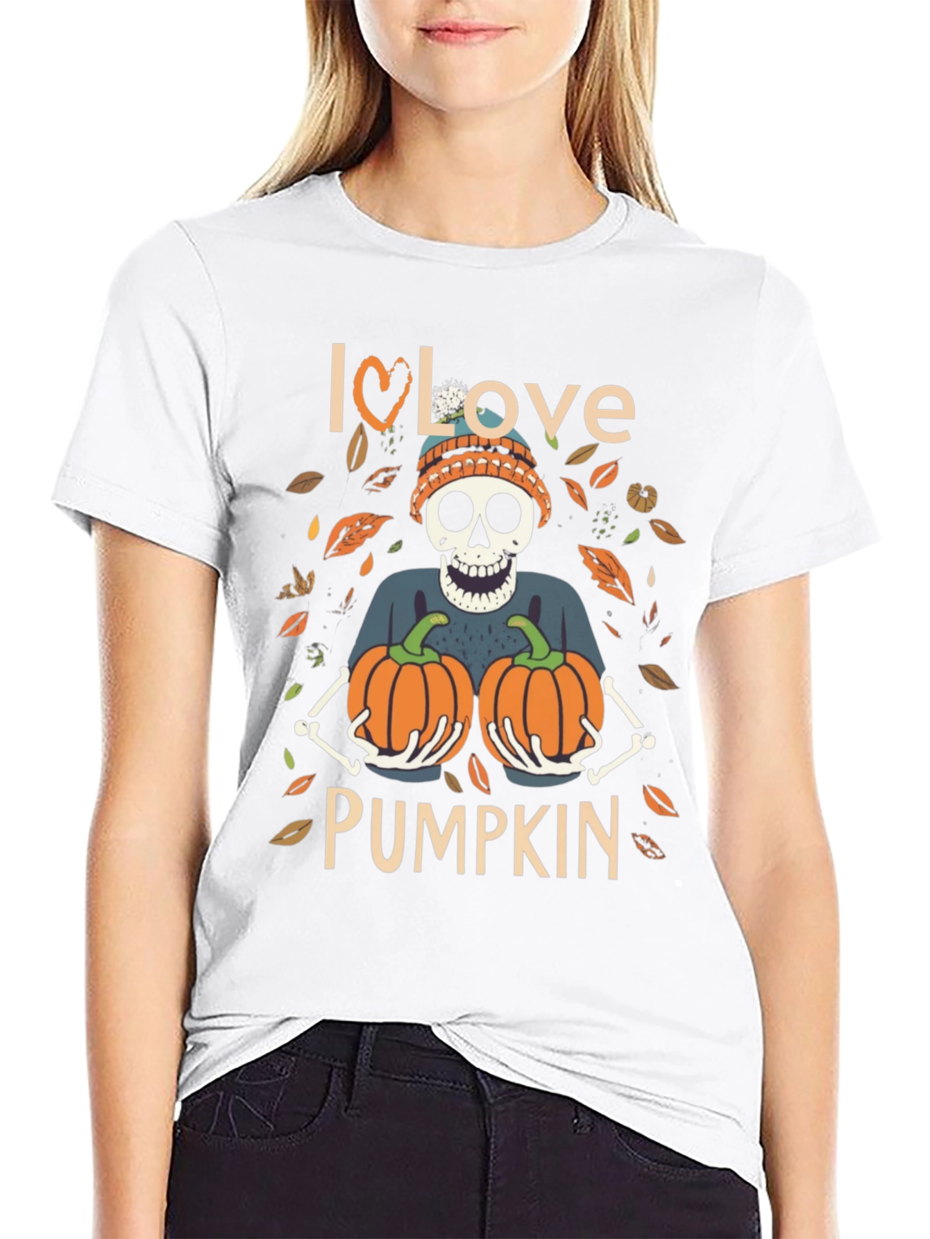 I Love Pumpkin Skeleton Fall T-Shirt