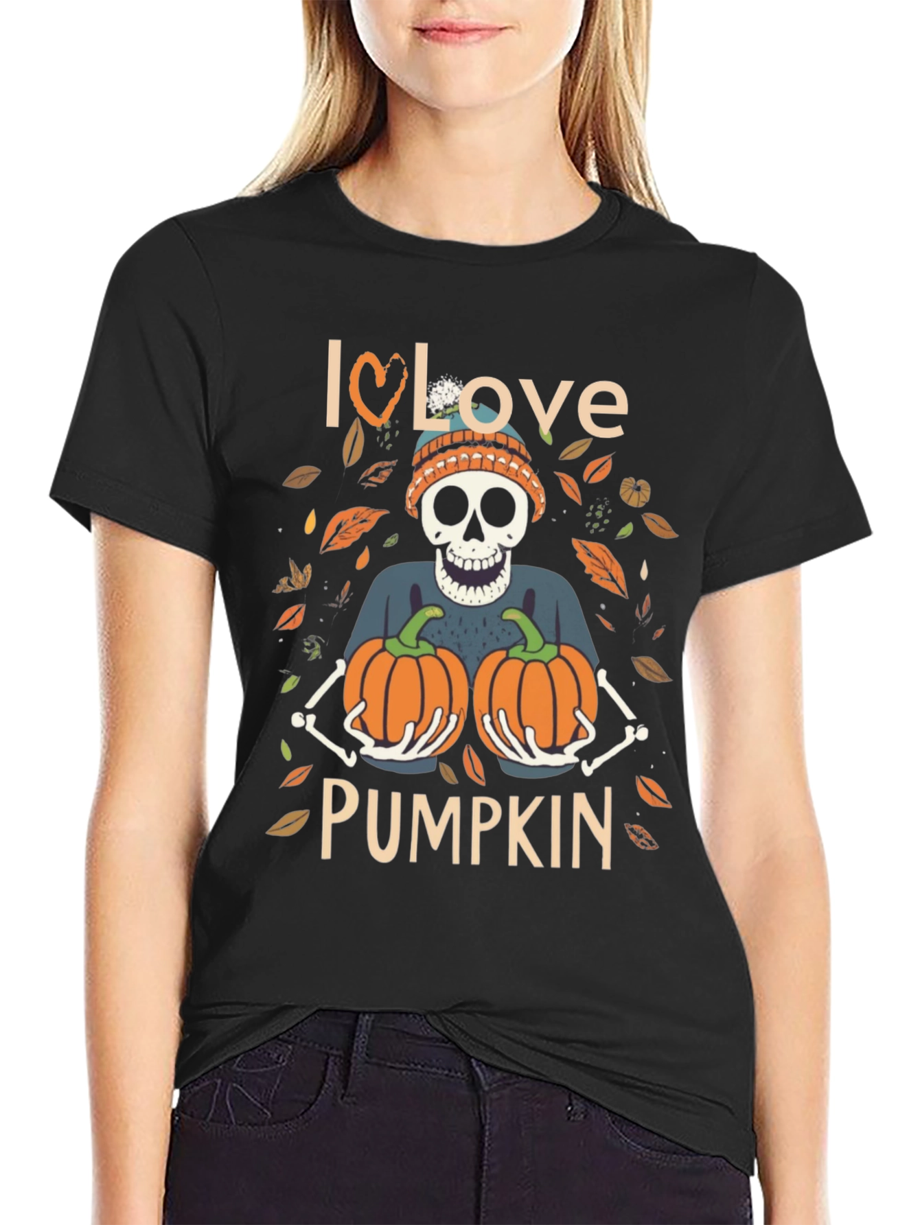 I Love Pumpkin Skeleton Fall T-Shirt