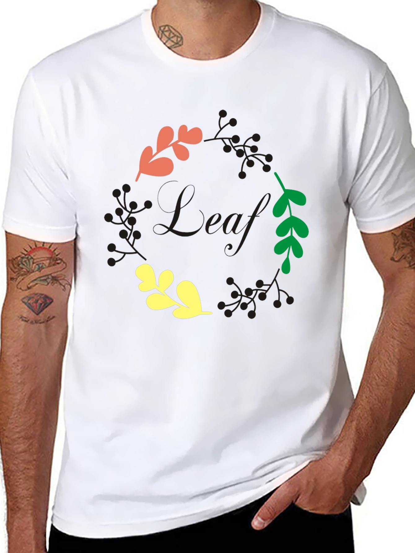 Leaf Graphic Print Black T-Shirt