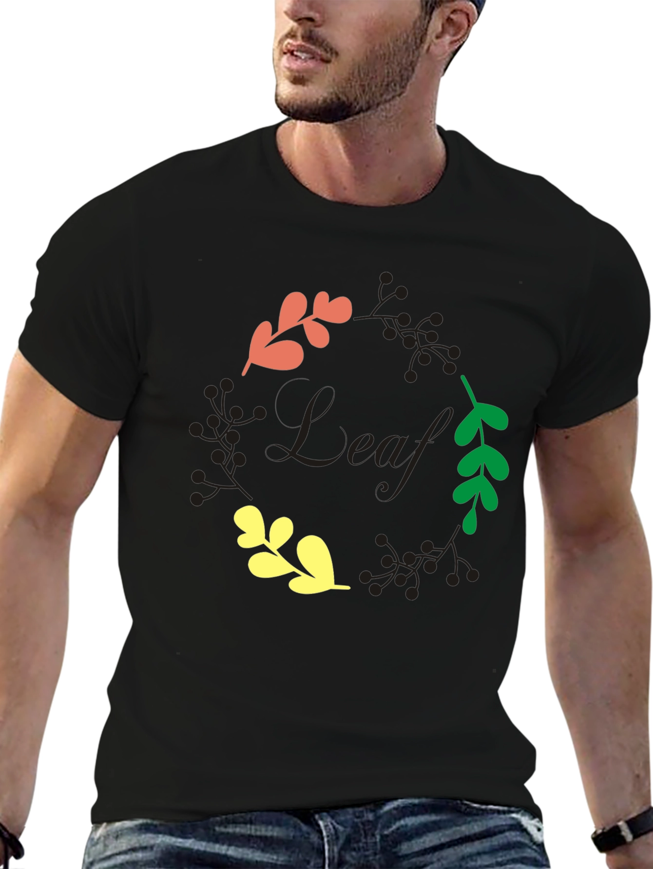Leaf Graphic Print Black T-Shirt