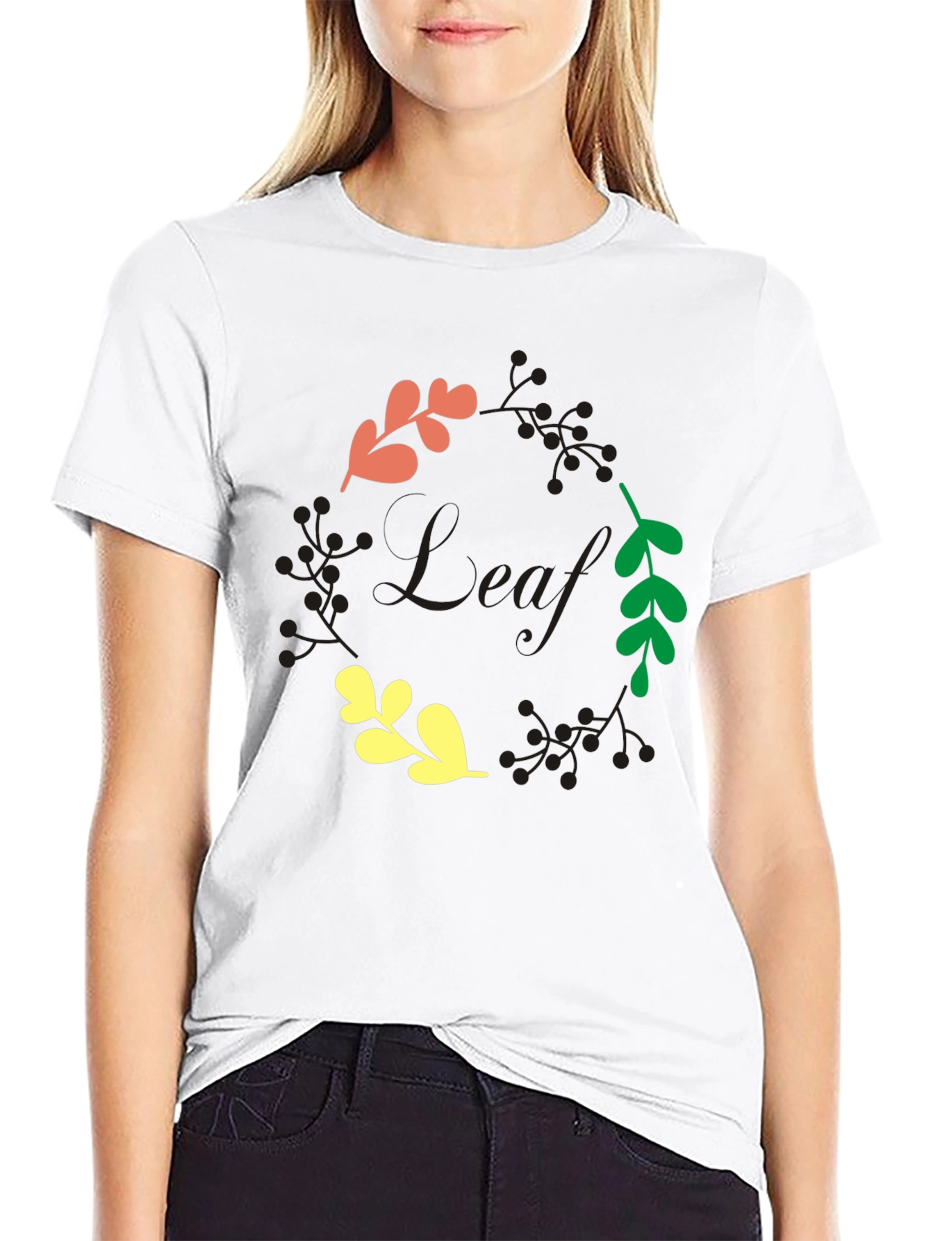 Leaf Graphic Print Black T-Shirt