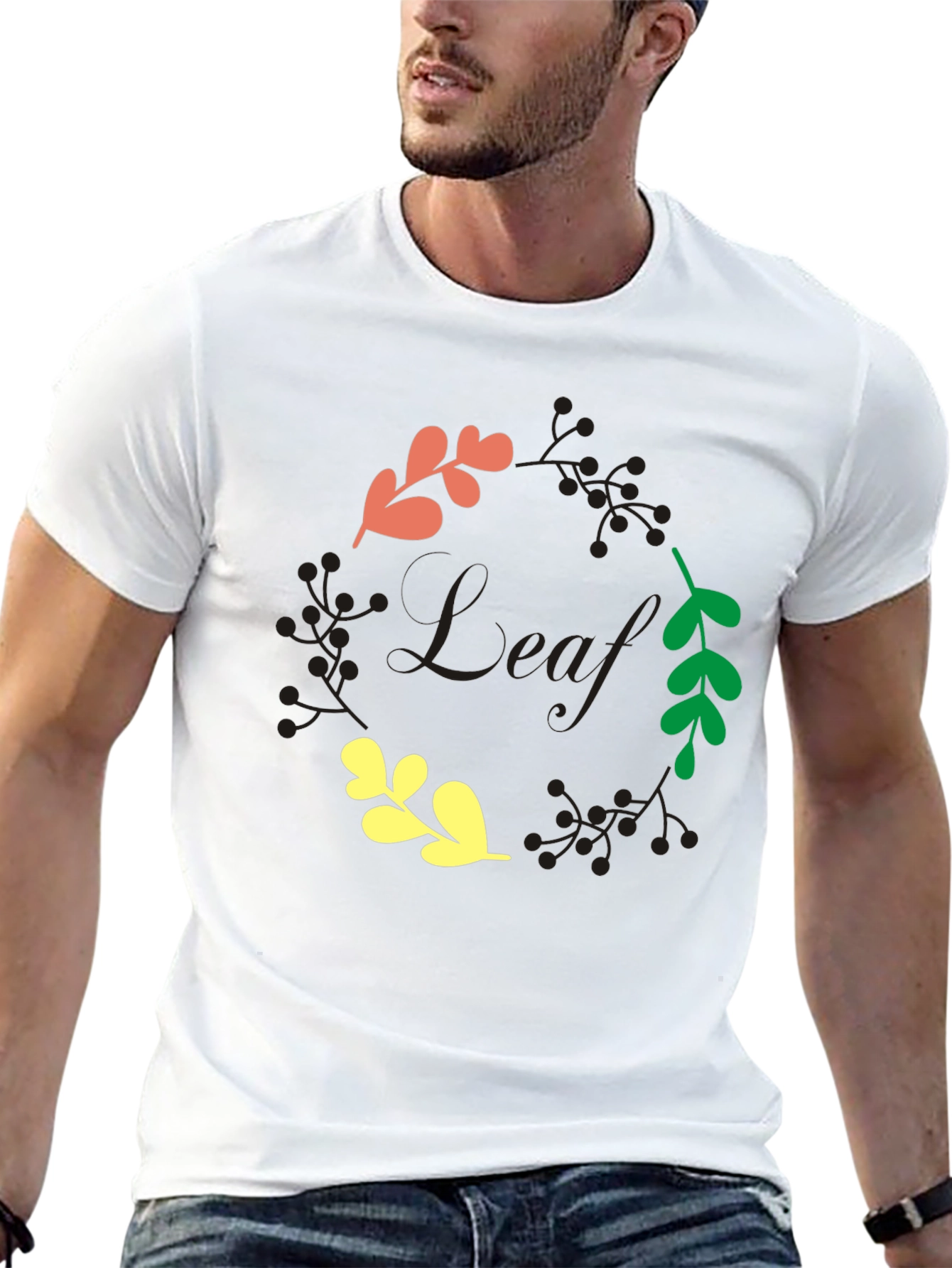 Leaf Graphic Print Black T-Shirt