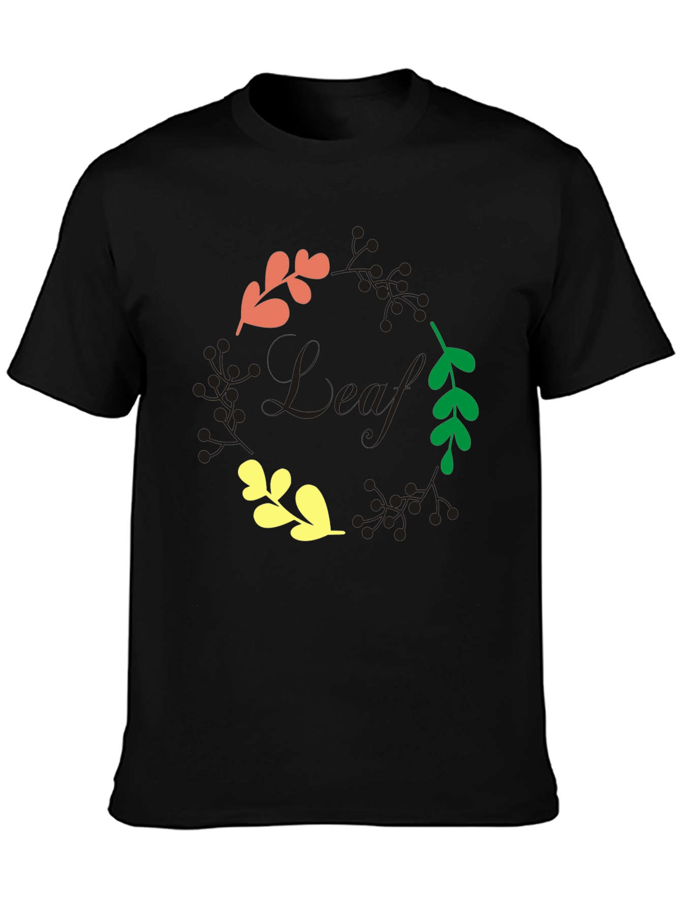 Leaf Graphic Print Black T-Shirt
