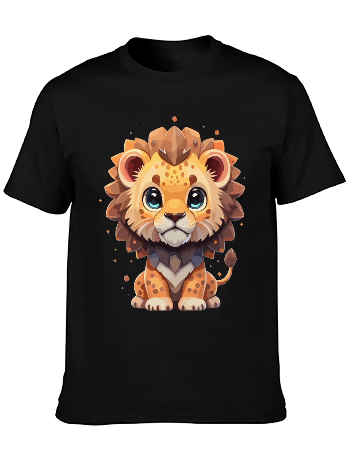 Cute Cartoon Lion Black T-Shirt