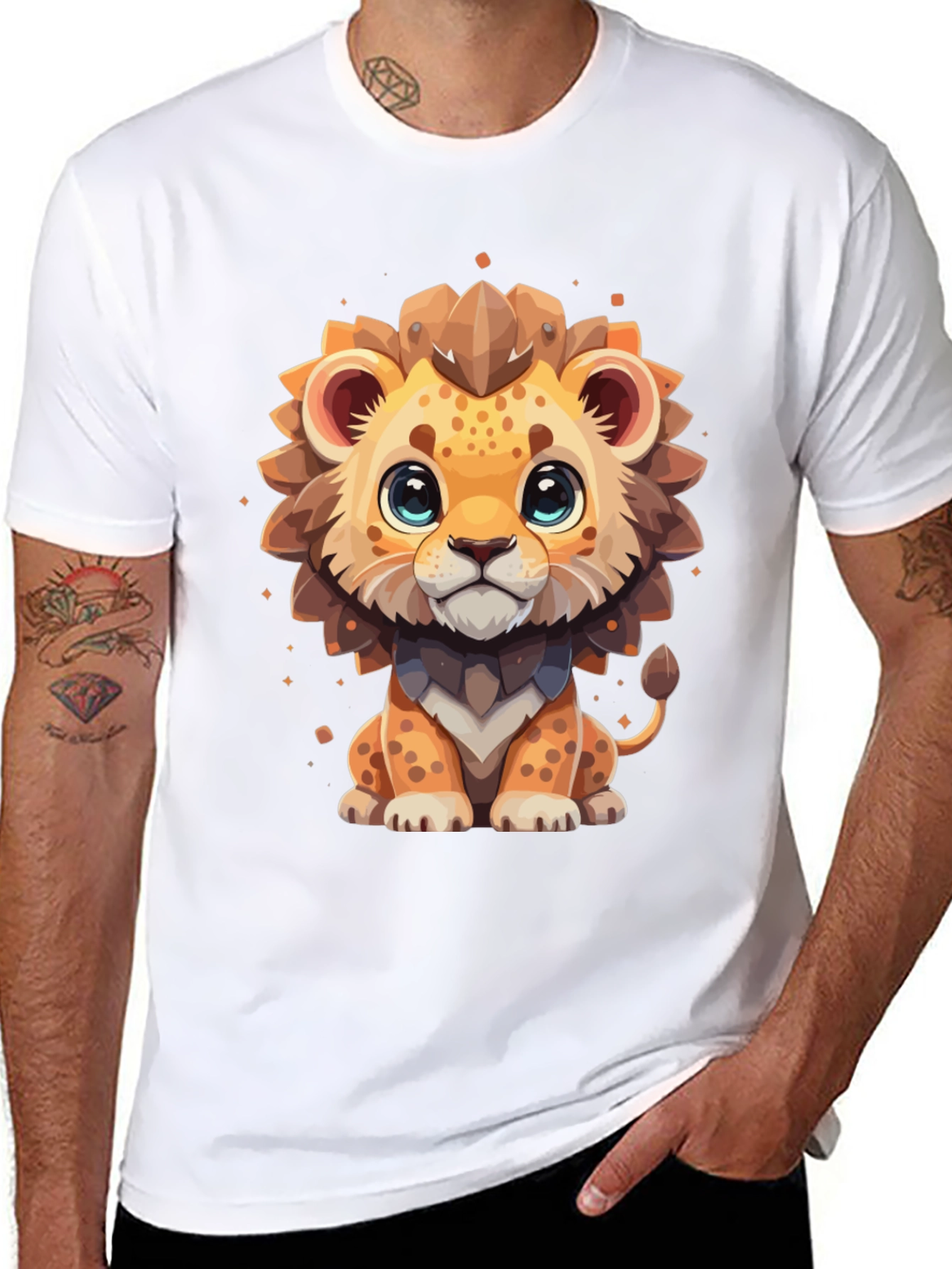 Cute Cartoon Lion Black T-Shirt