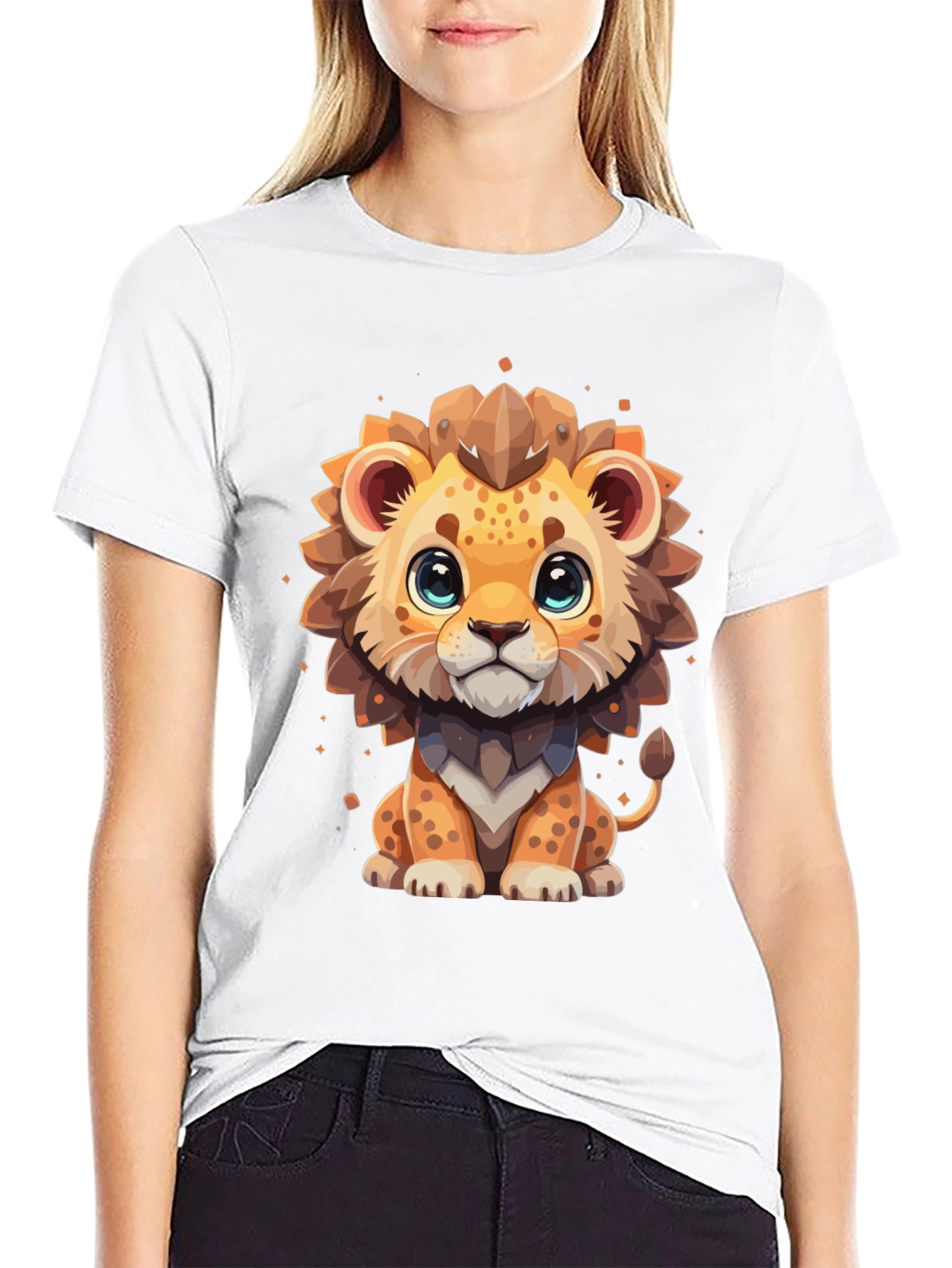 Cute Cartoon Lion Black T-Shirt