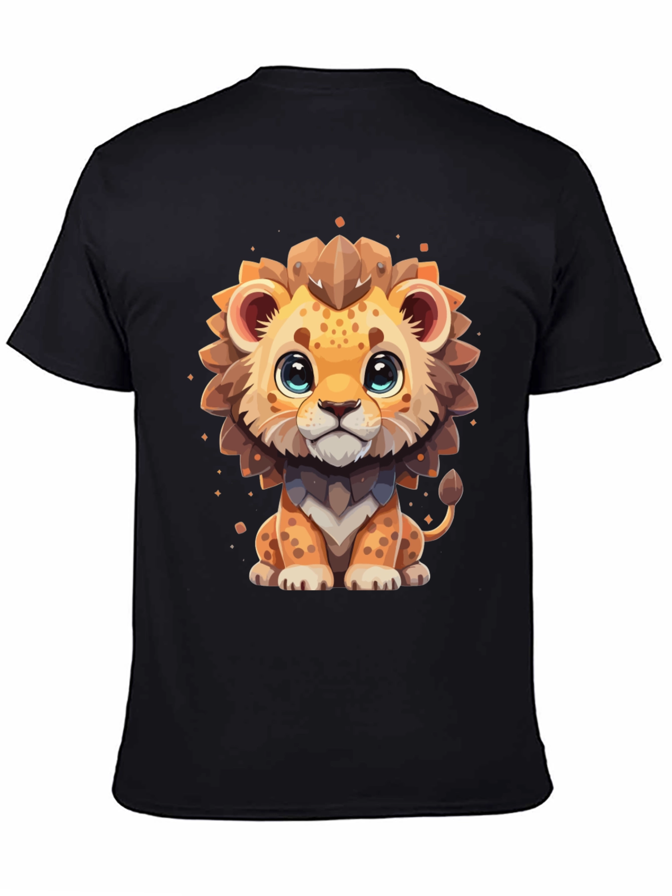 Cute Cartoon Lion Black T-Shirt