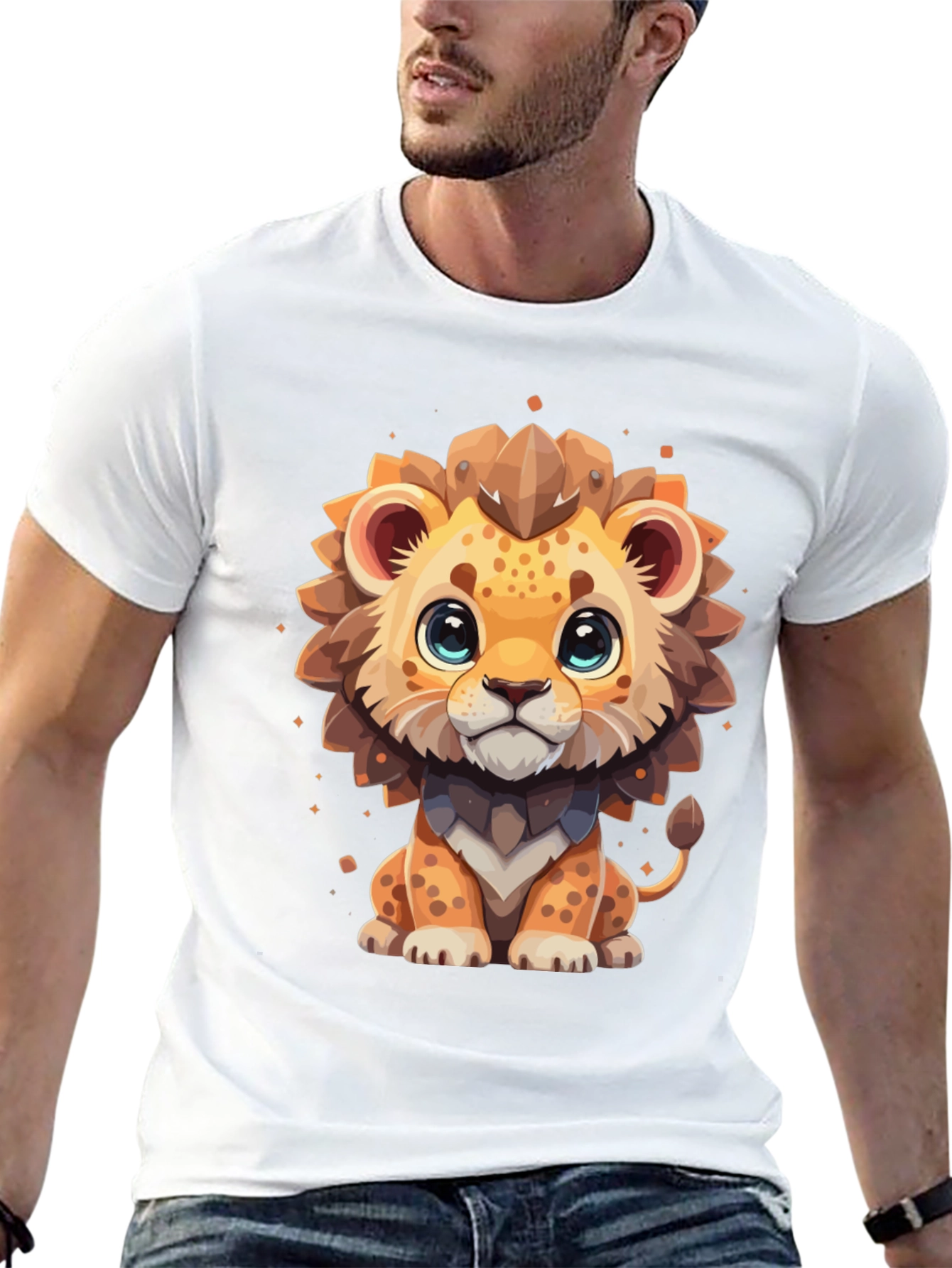 Cute Cartoon Lion Black T-Shirt