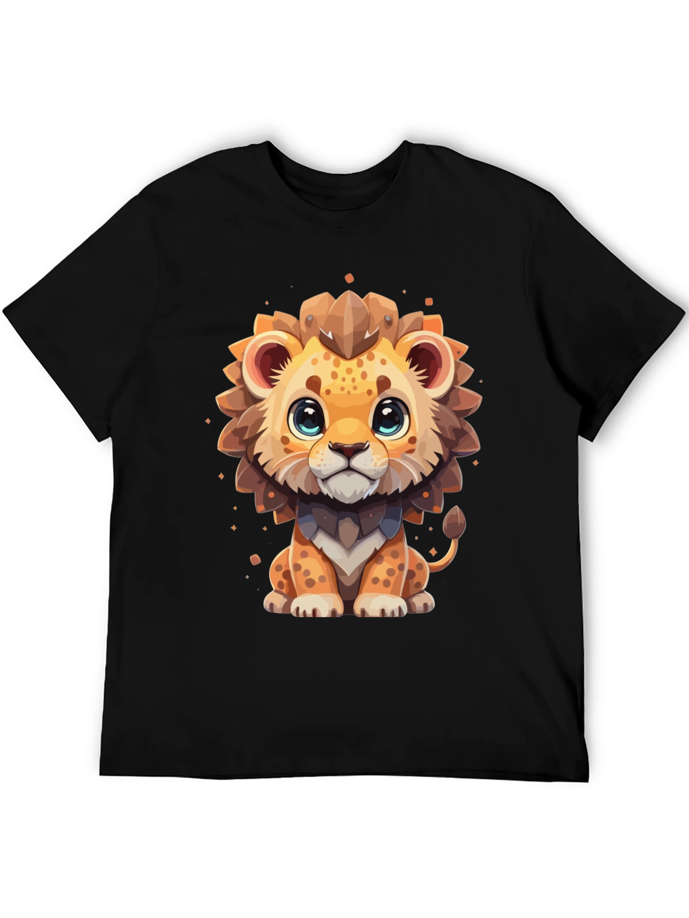 Cute Cartoon Lion Black T-Shirt