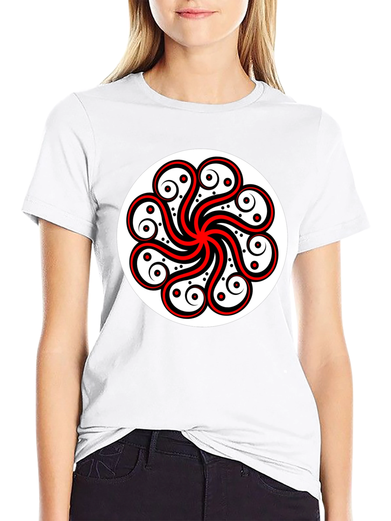 Black Tee with Red & White Celtic Design