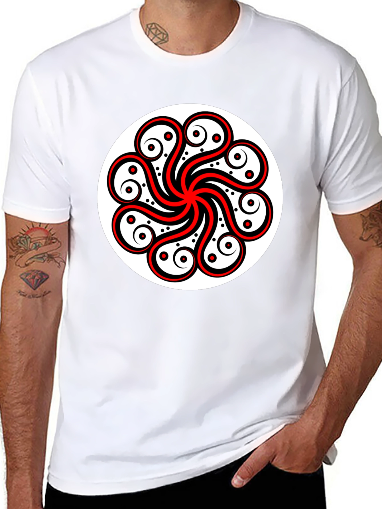 Black Tee with Red & White Celtic Design