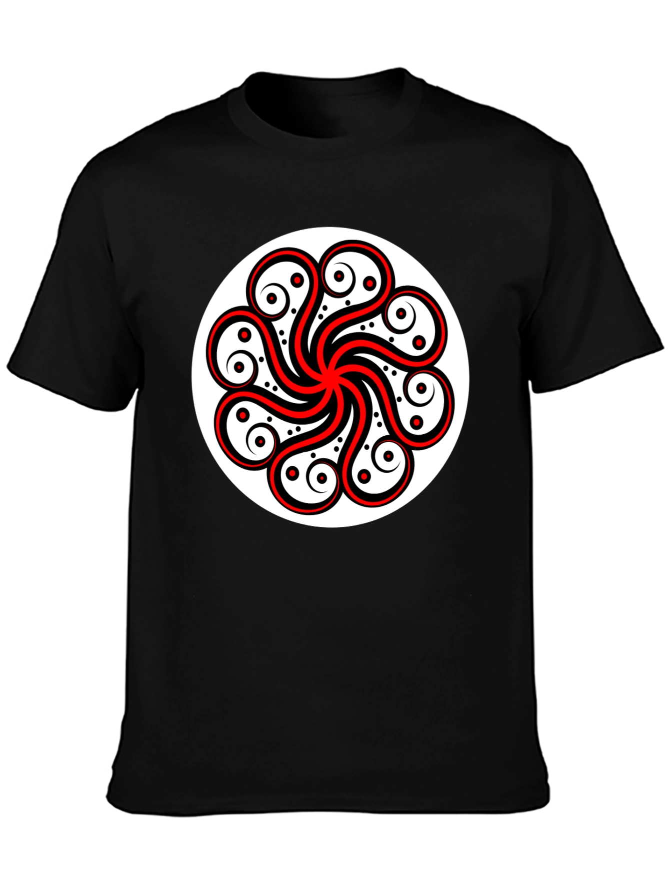 Black Tee with Red & White Celtic Design