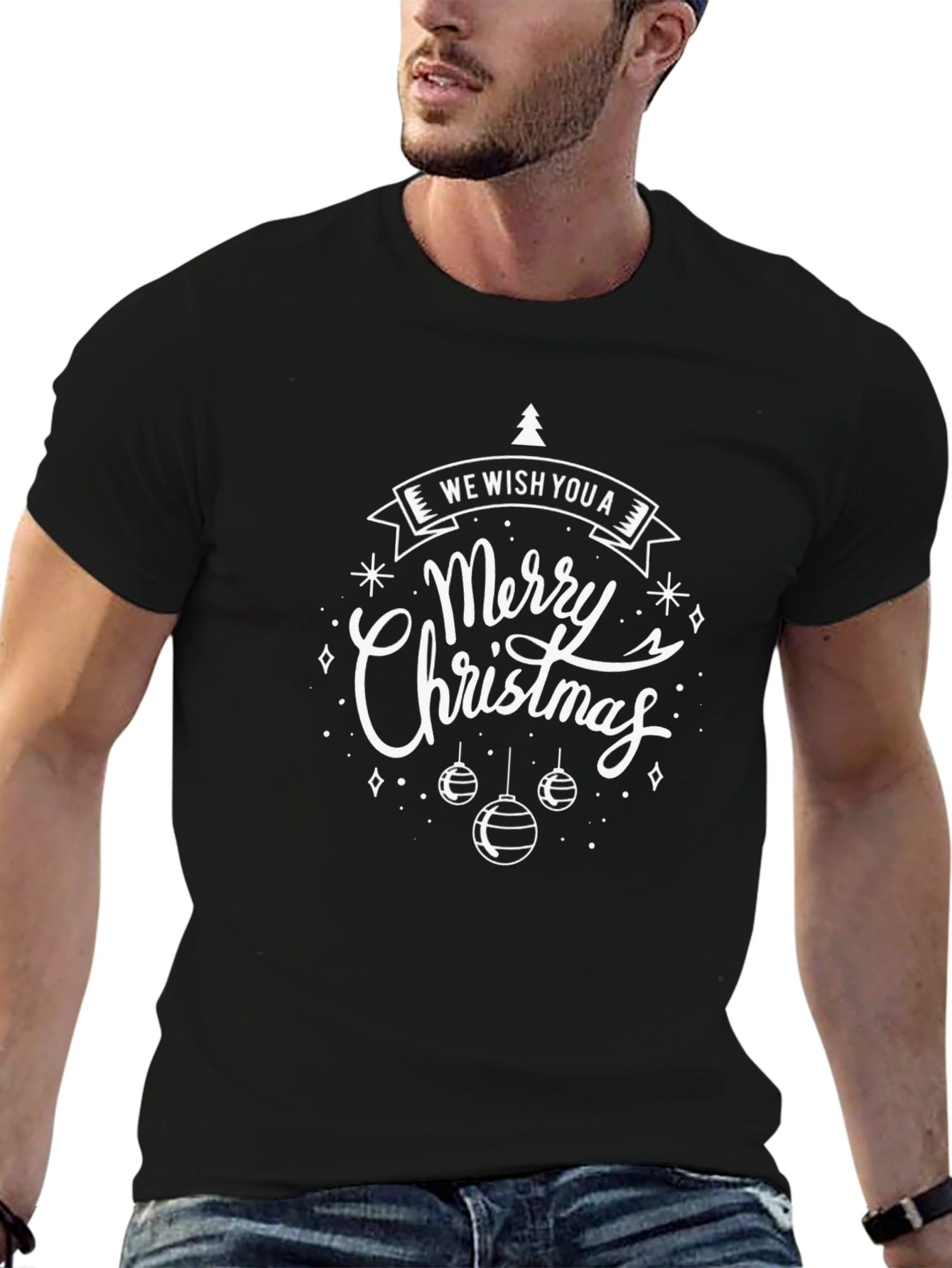 Merry Christmas Graphic Tee - Black Holiday Shirt