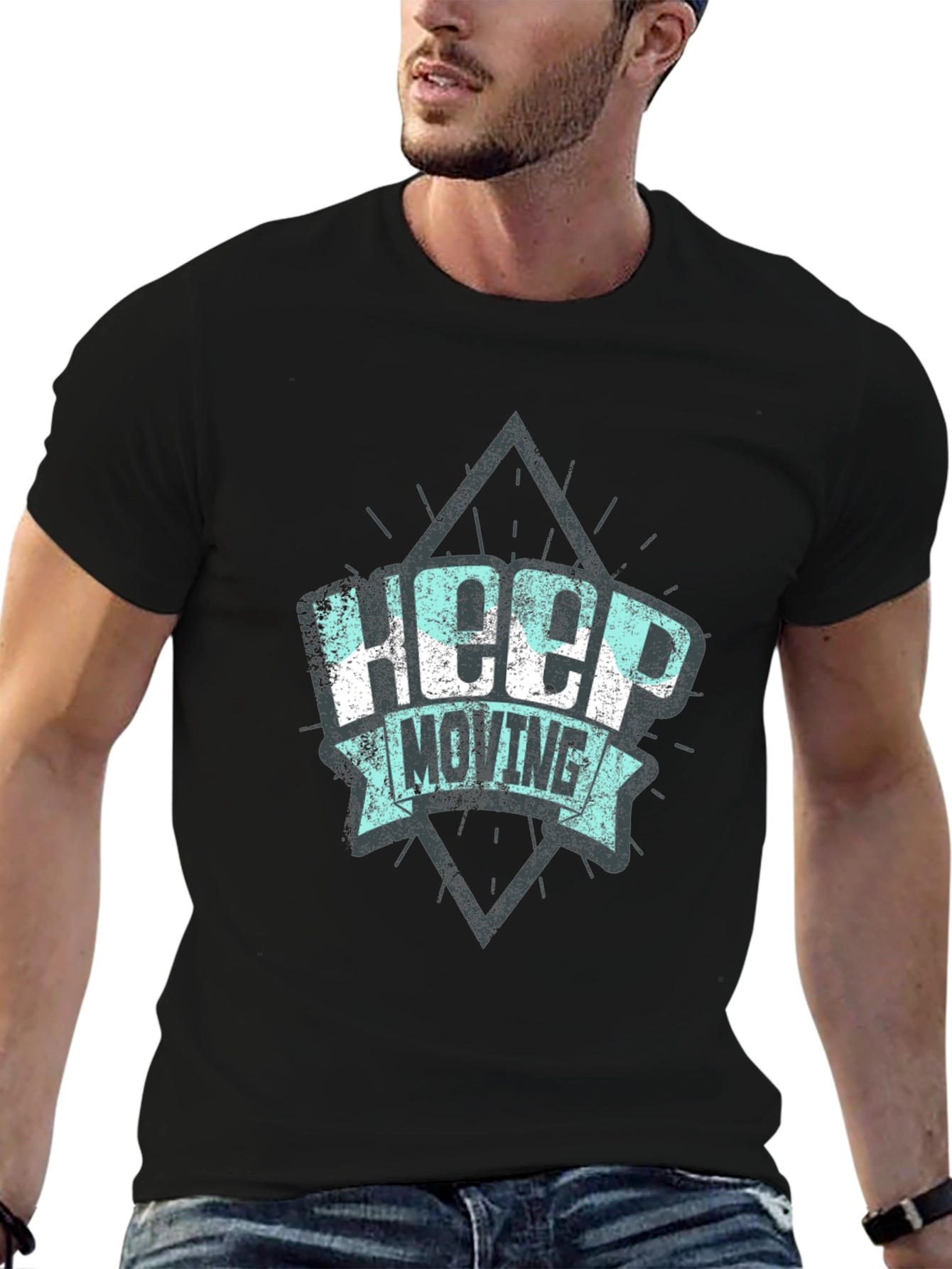 Keep Moving Graphic Print Black T-Shirt