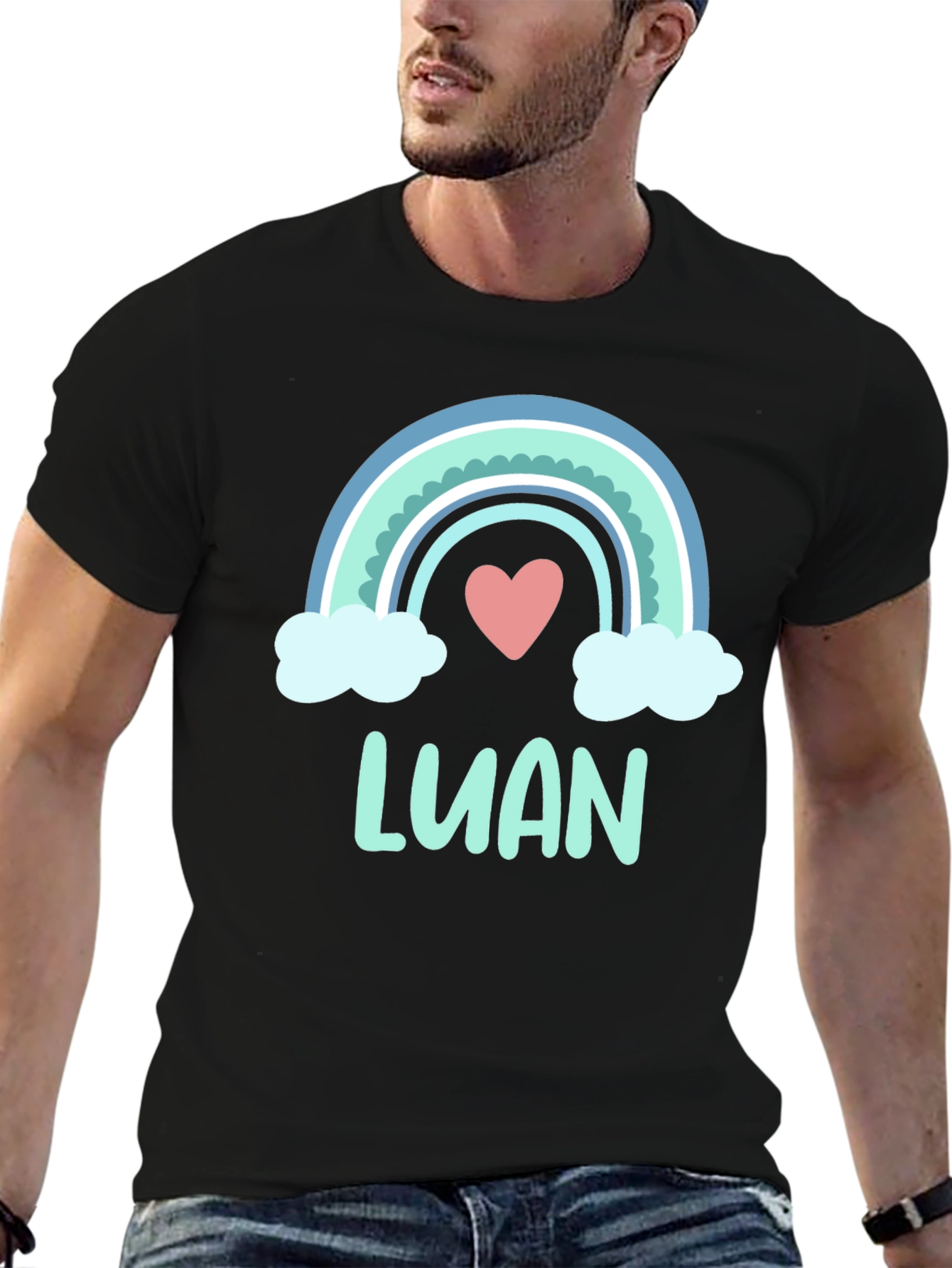 Luan Rainbow Heart Graphic Black T-Shirt