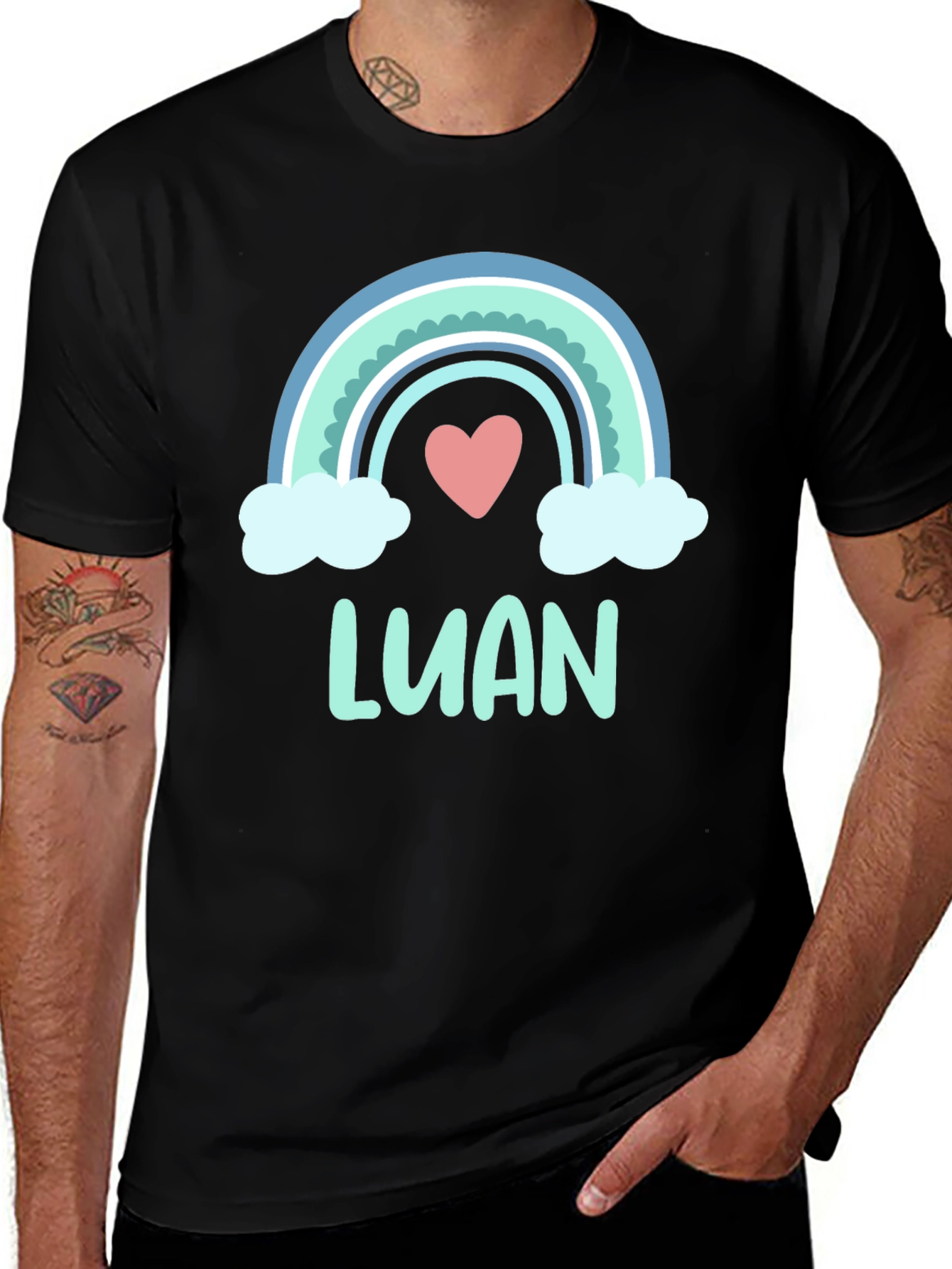 Luan Rainbow Heart Graphic Black T-Shirt