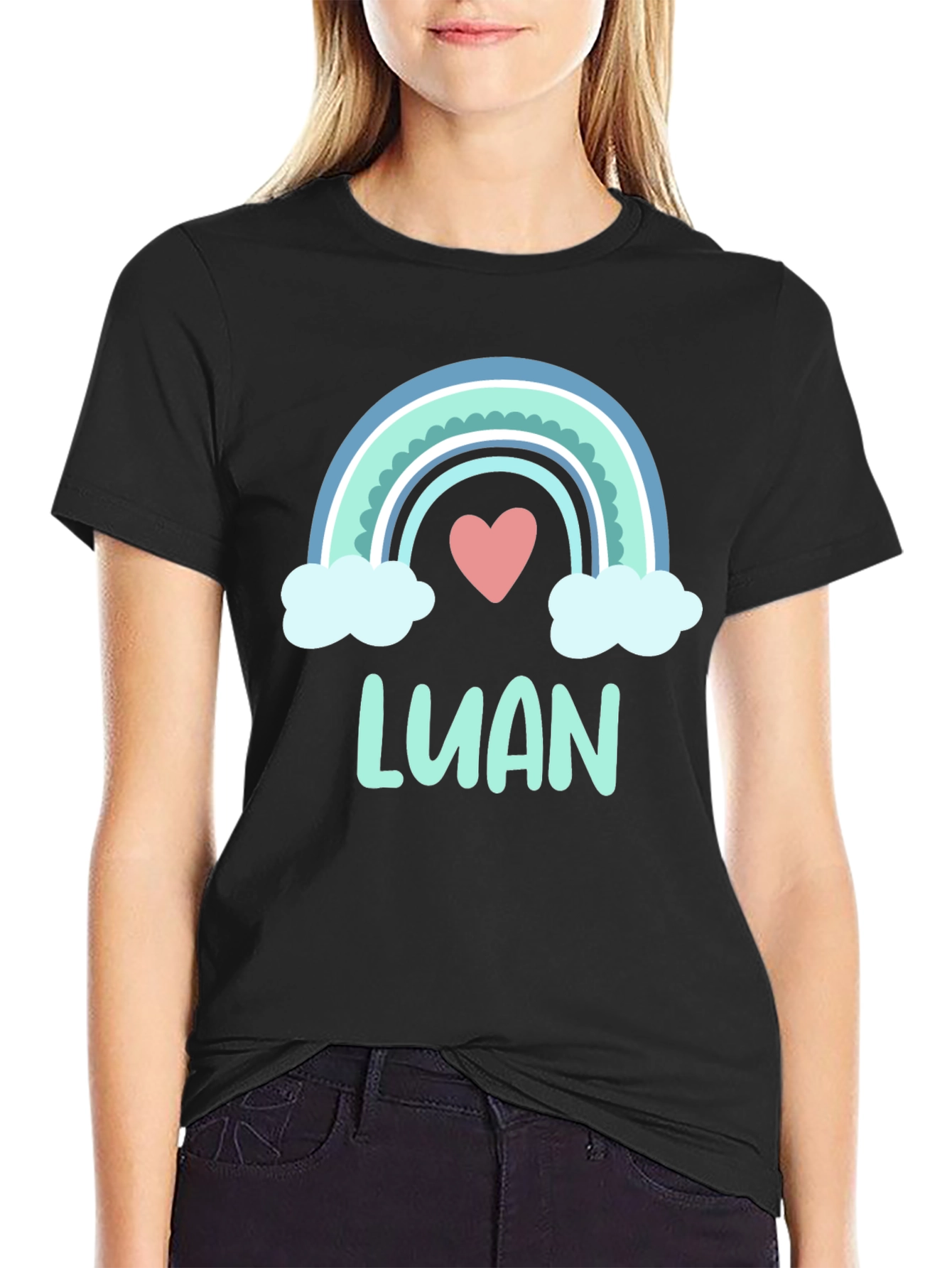 Luan Rainbow Heart Graphic Black T-Shirt