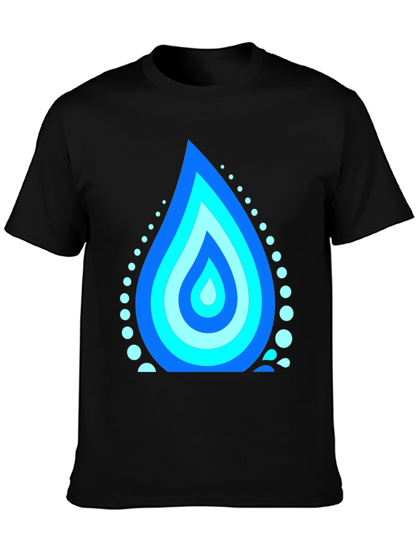 Blue Water Drop Graphic Black T-Shirt