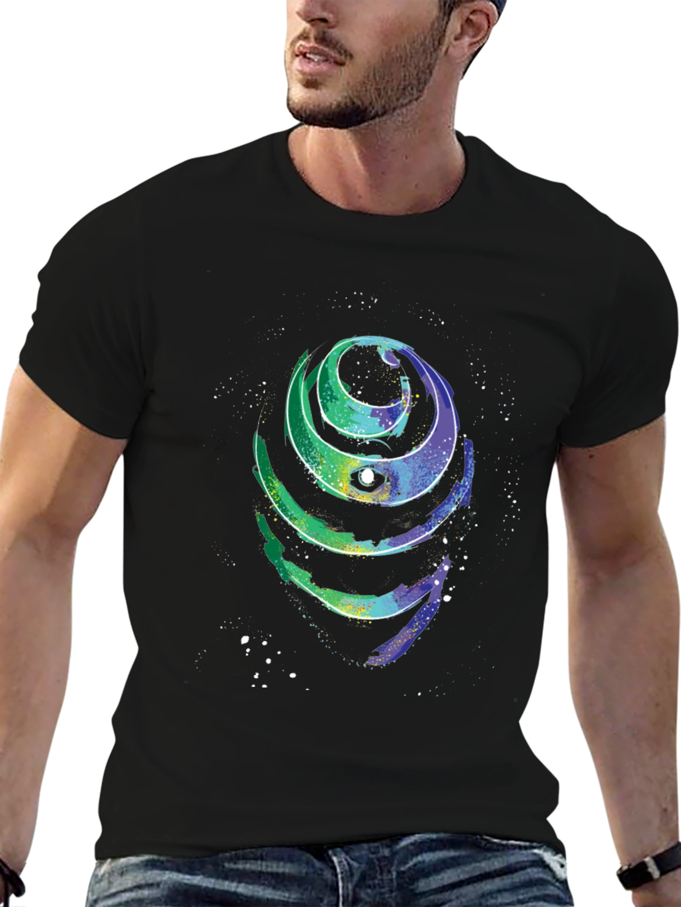 Cosmic Spiral Graphic Tee - Black Cotton T-Shirt