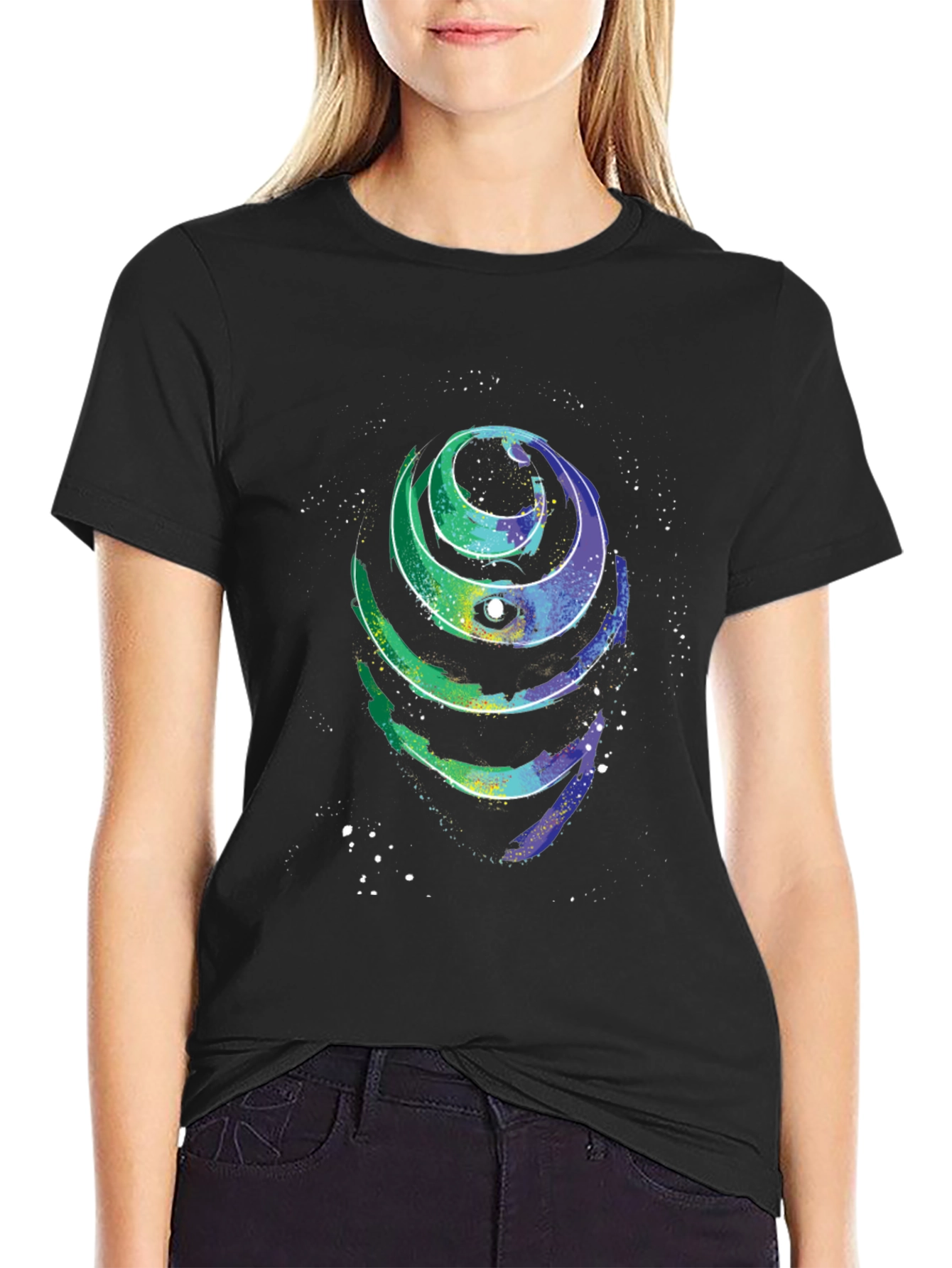 Cosmic Spiral Graphic Tee - Black Cotton T-Shirt