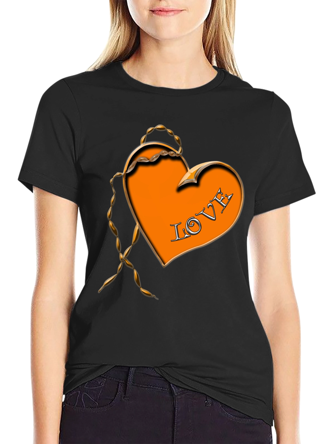 Love Heart Graphic Black T-Shirt