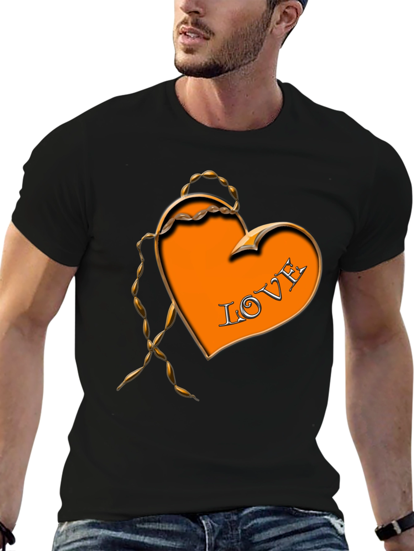 Love Heart Graphic Black T-Shirt