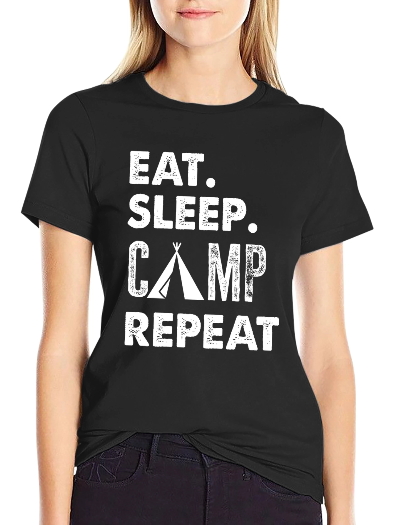 Eat Sleep Camp Repeat Black Graphic T-Shirt
