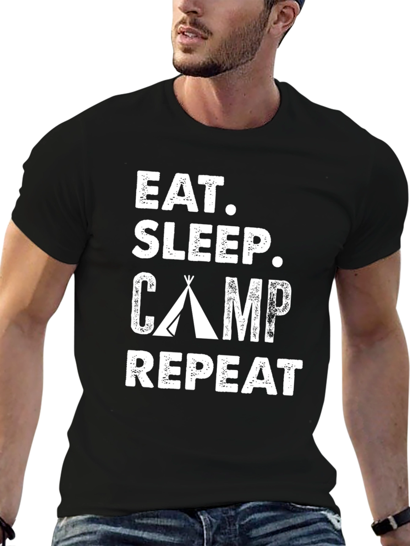 Eat Sleep Camp Repeat Black Graphic T-Shirt