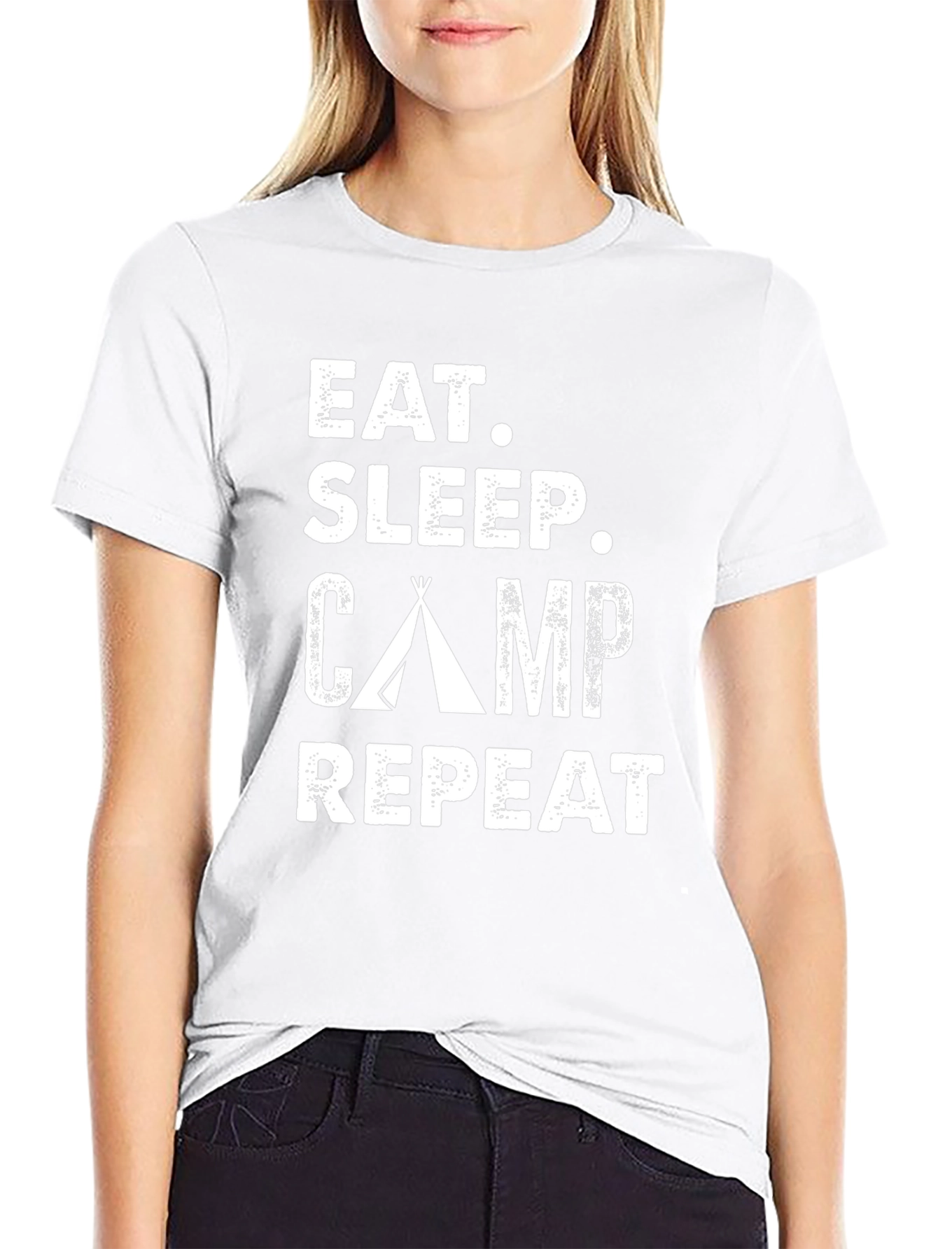 Eat Sleep Camp Repeat Black Graphic T-Shirt