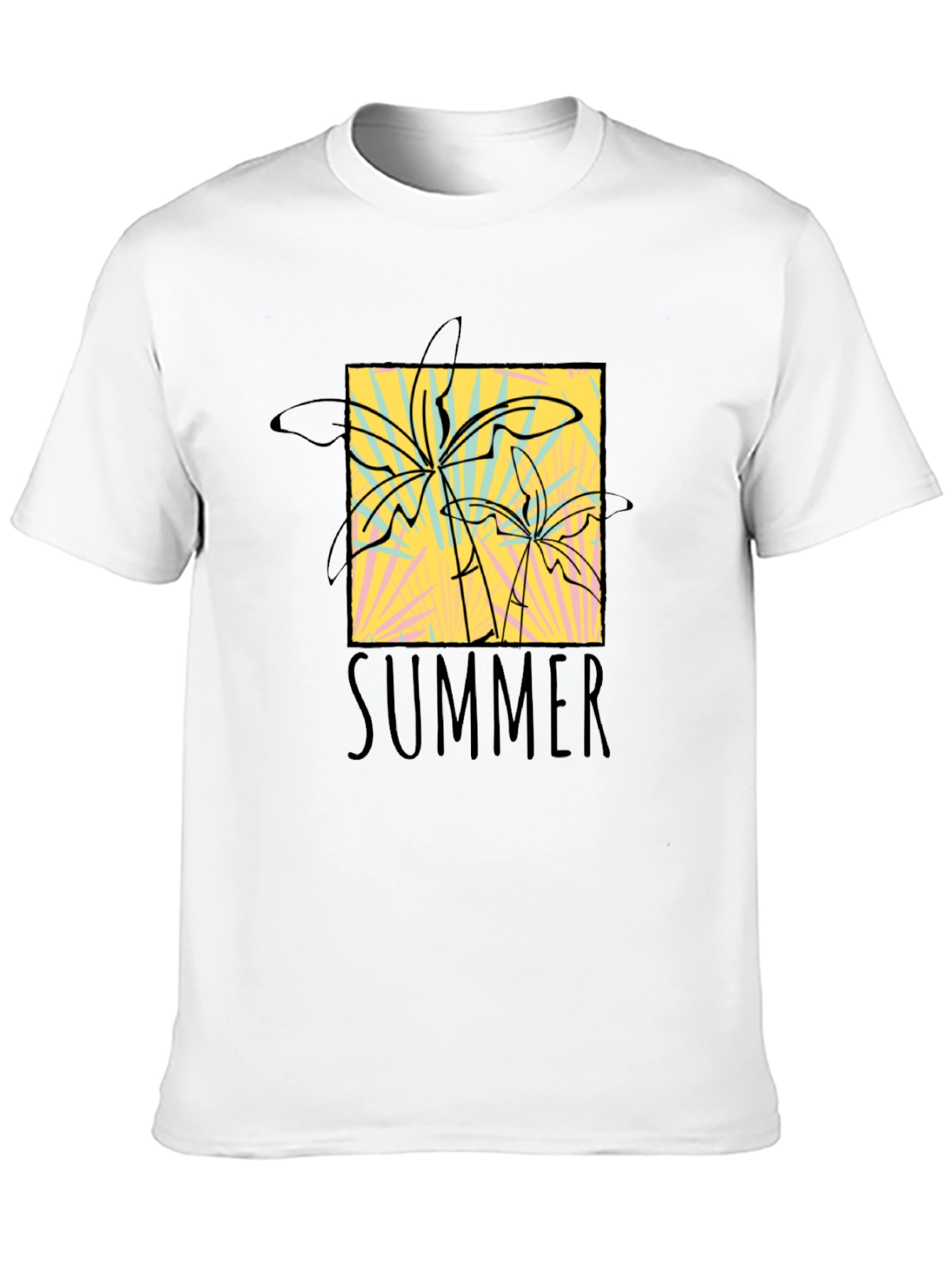 Summer Palms Graphic Tee - Black Cotton T-Shirt