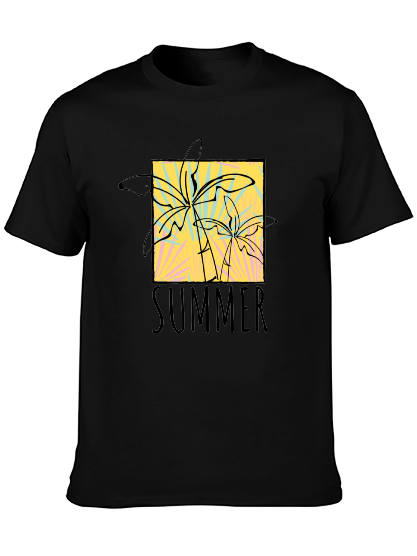 Summer Palms Graphic Tee - Black Cotton T-Shirt