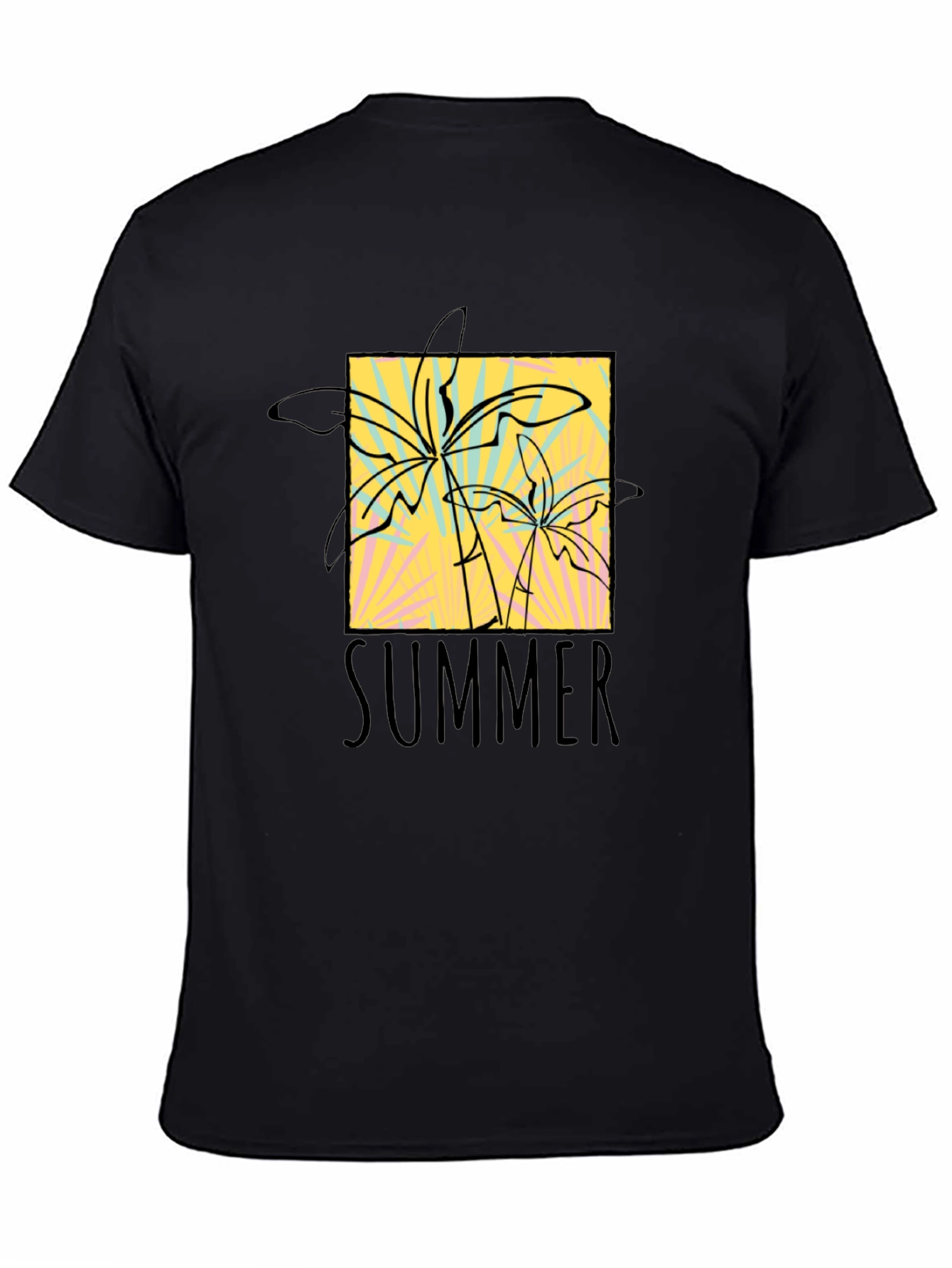Summer Palms Graphic Tee - Black Cotton T-Shirt